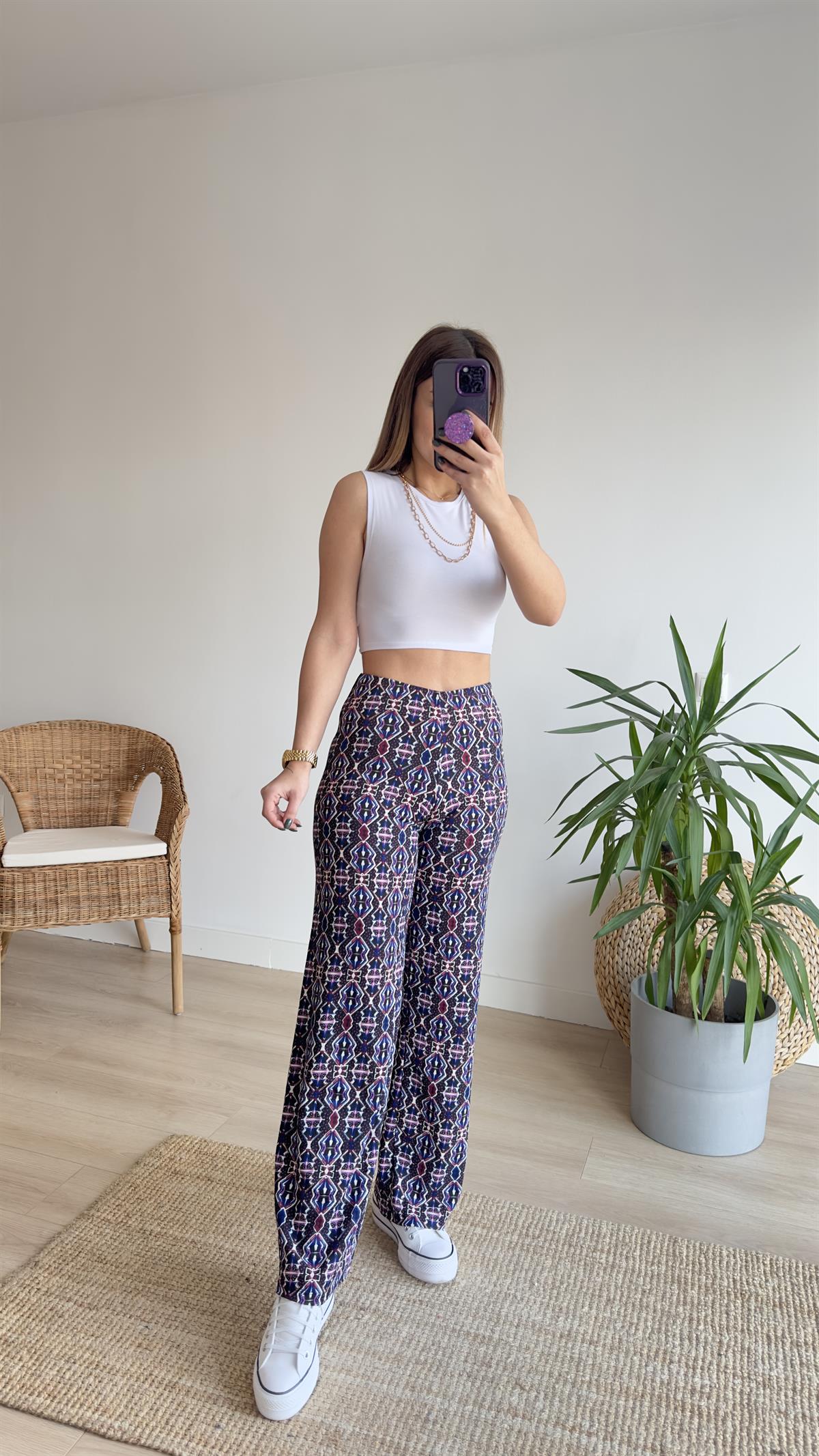 Etnik Desen Beli Lastikli Pantolon