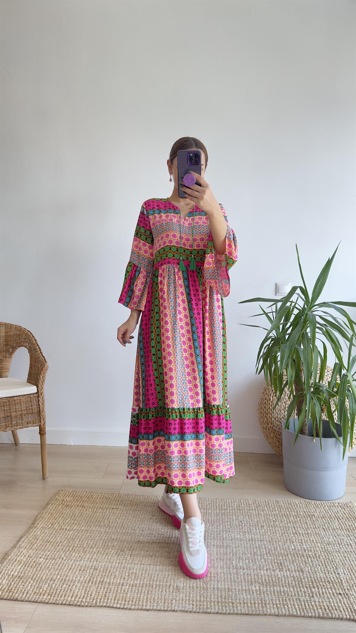 Pembe Renkli Mng Orj Marka Viskon Elbise 