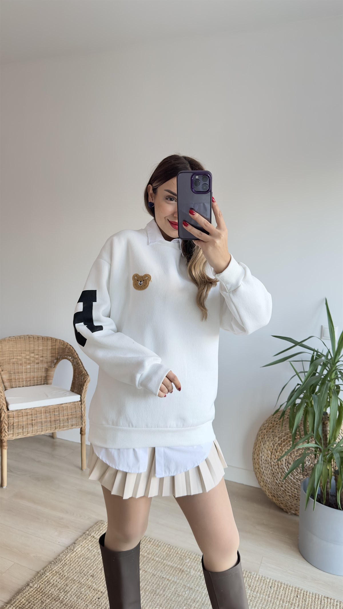 Sırtı Ayıcık Baskılı Sweat