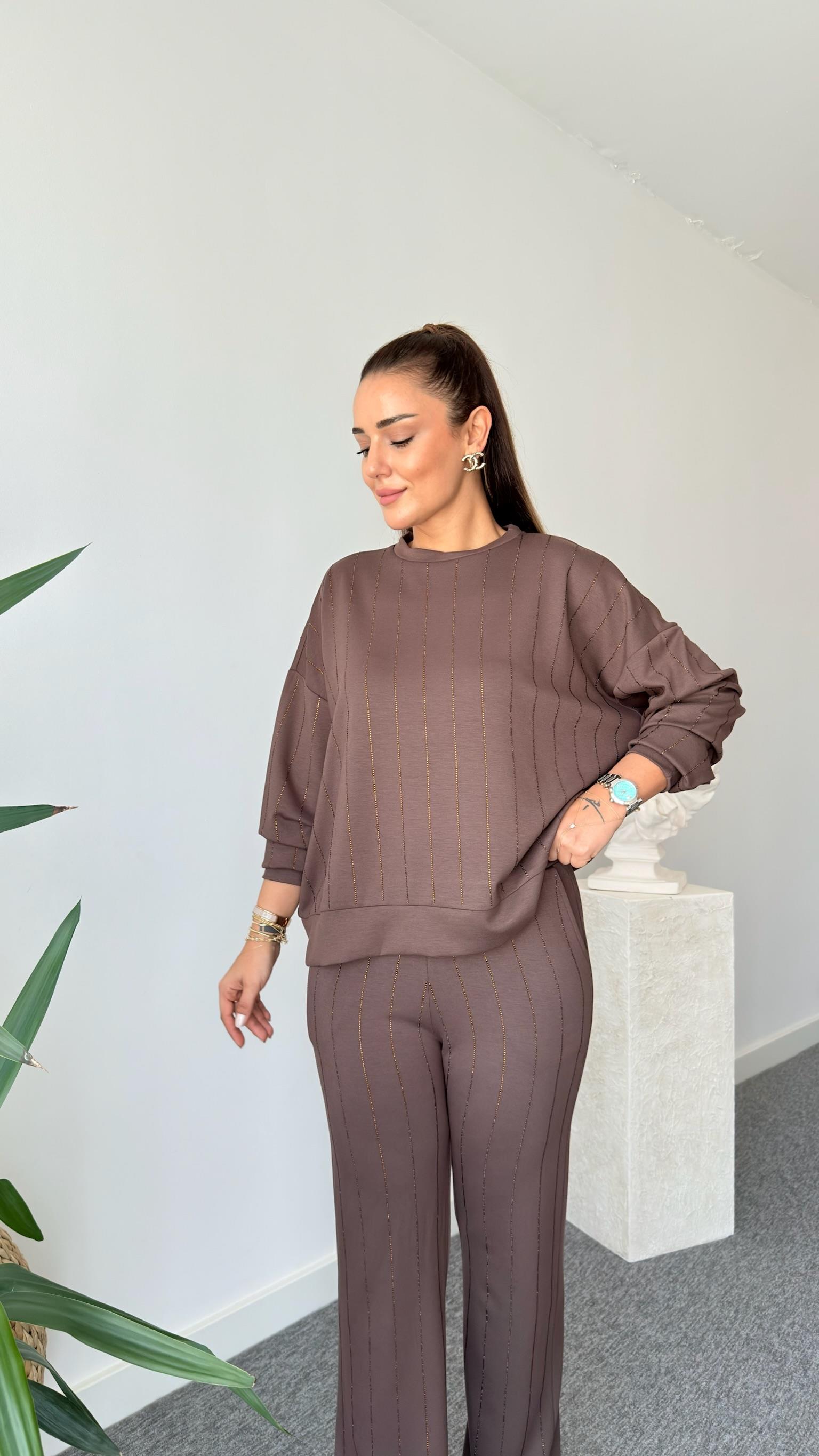 Kahve Jera Taşlı Modal Takım