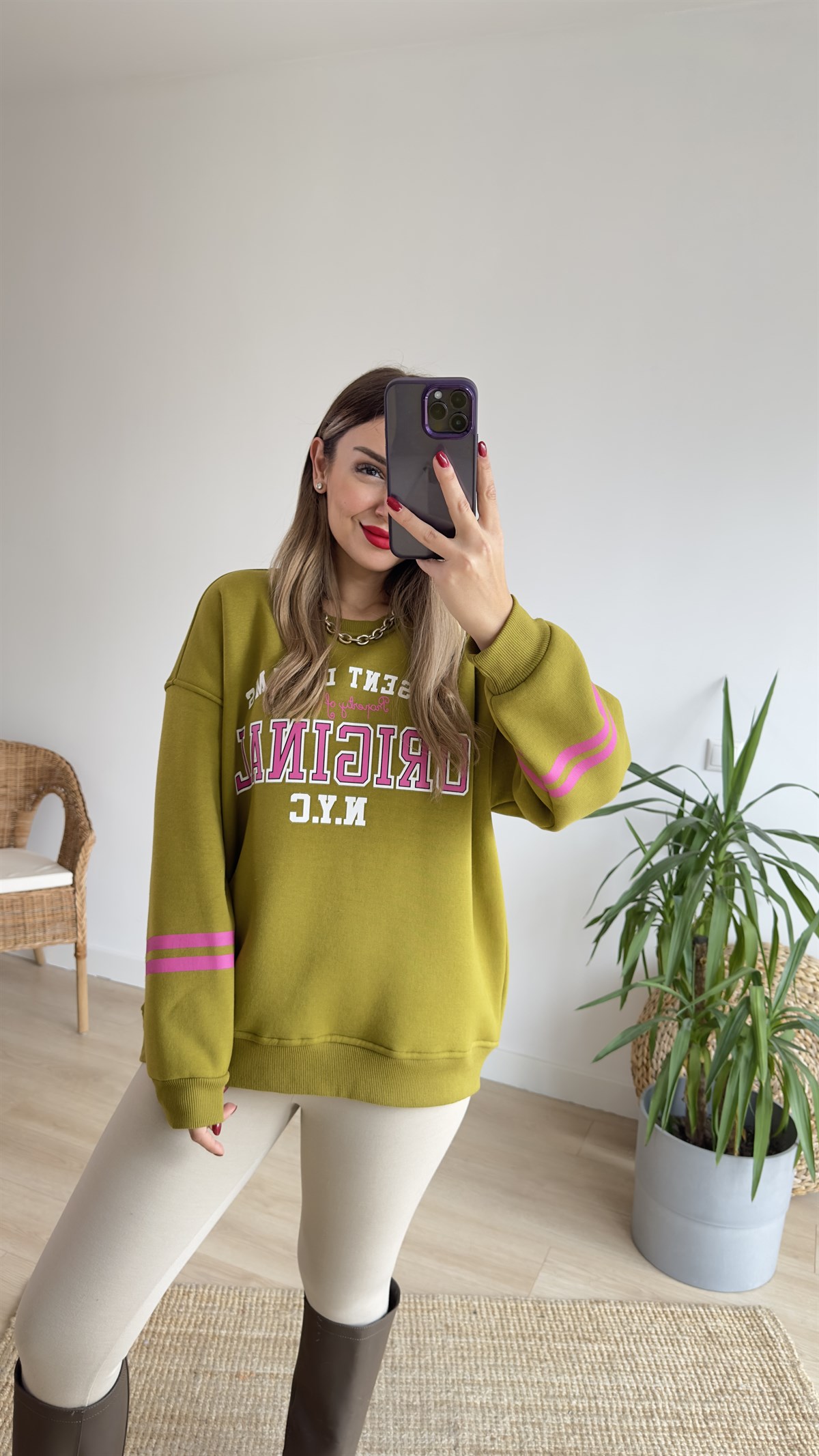 Original Baskı Yeşil Sweat