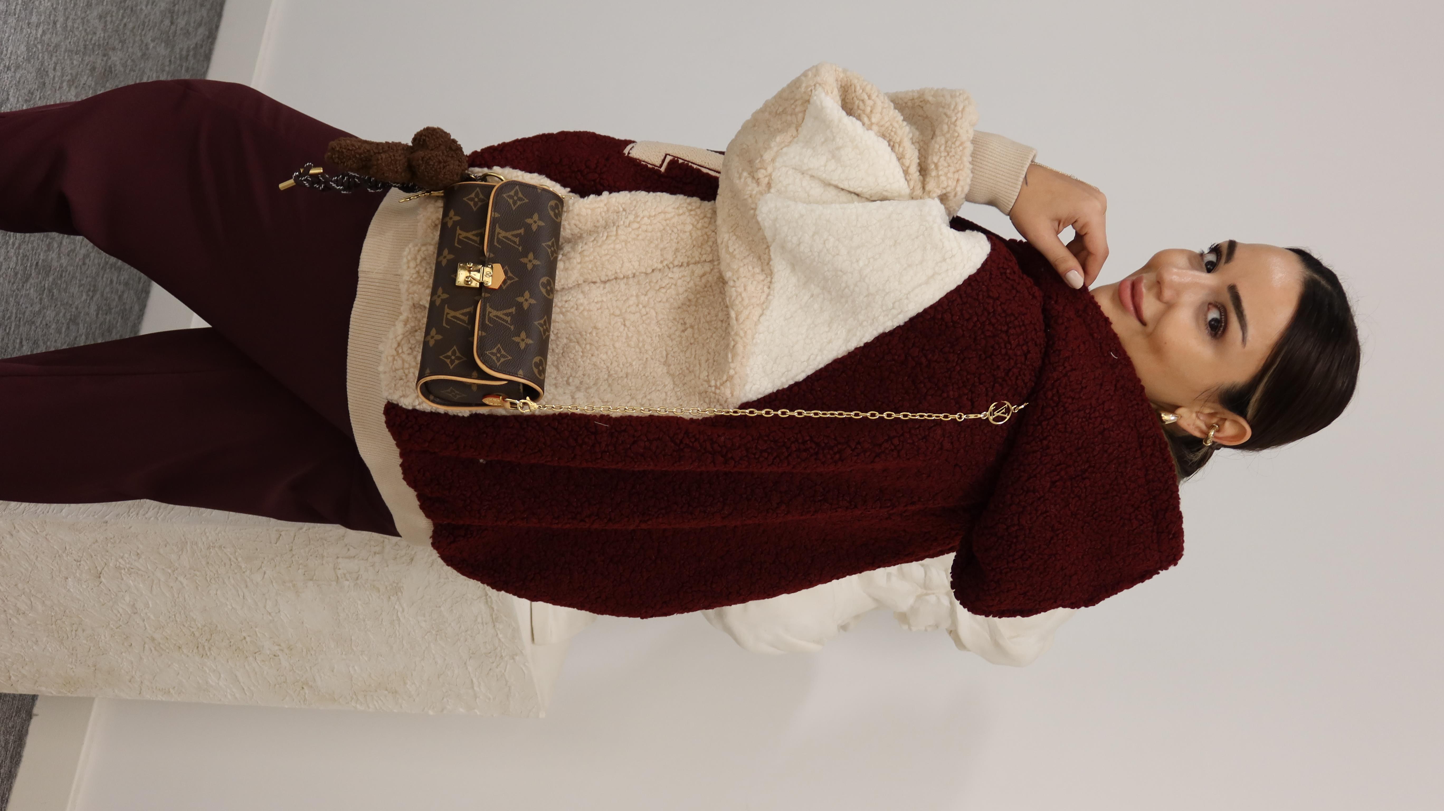 Bordo Premıum Yazı Detaylı Peluş Mont