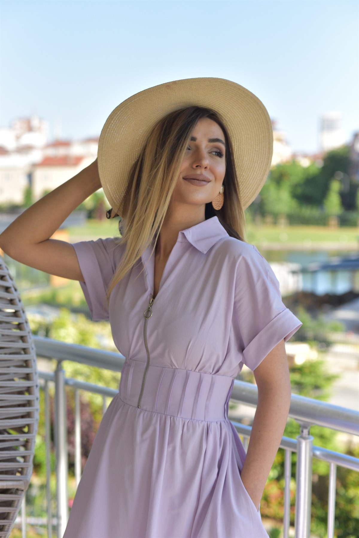Poplin Lila Elbise