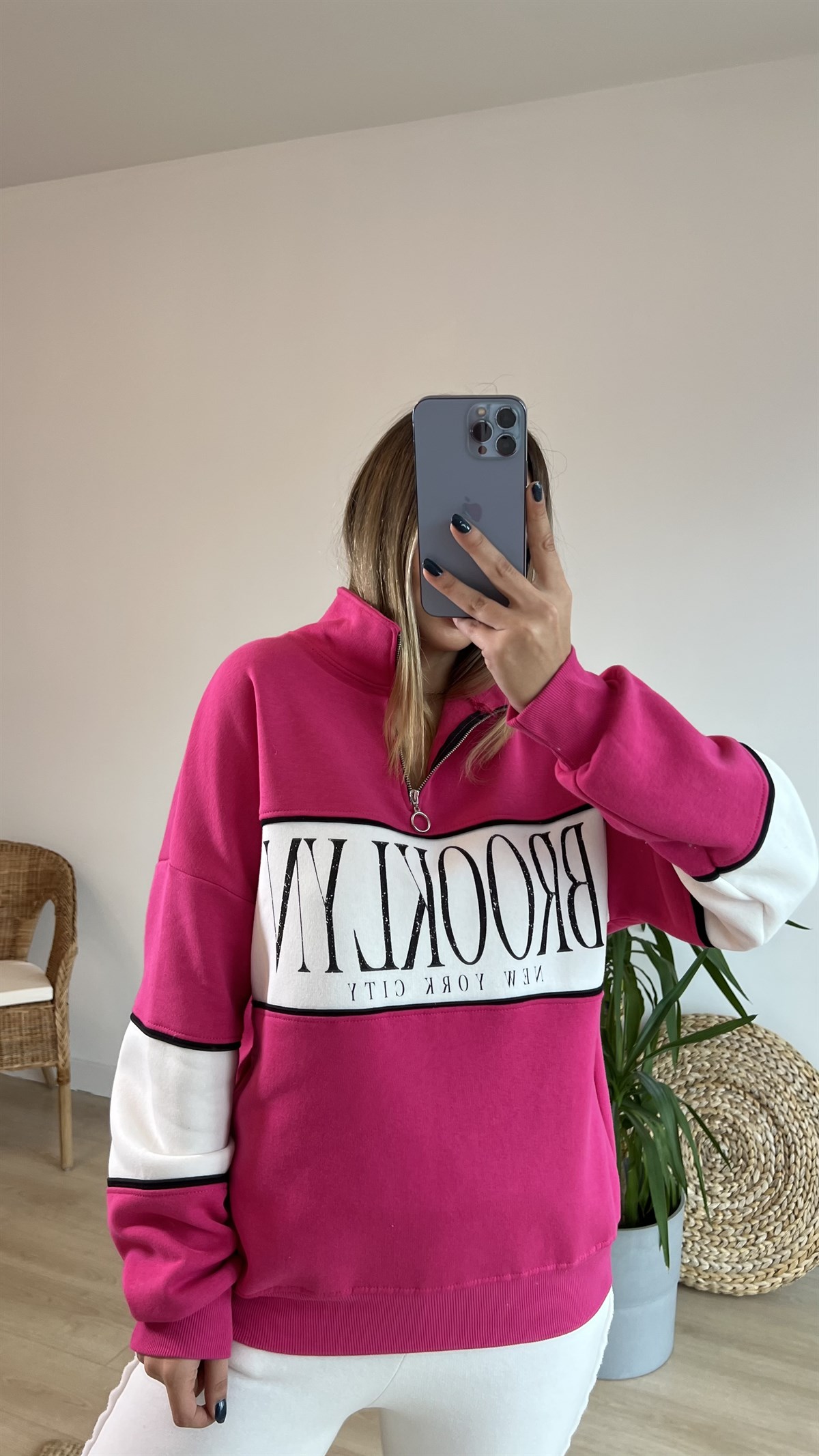 Yarım Fermuar Pembe Brooklyn Sweatshirt