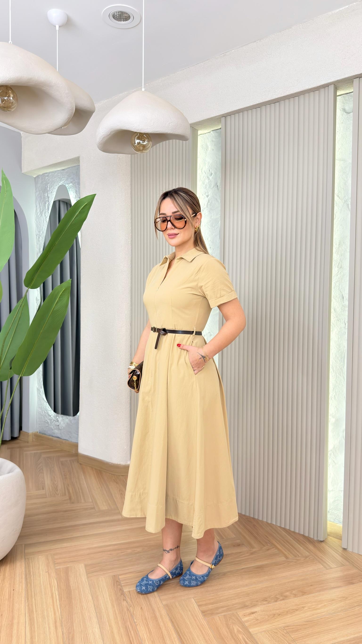 Belinda Önden Fermuarlı Kemerli Elbise