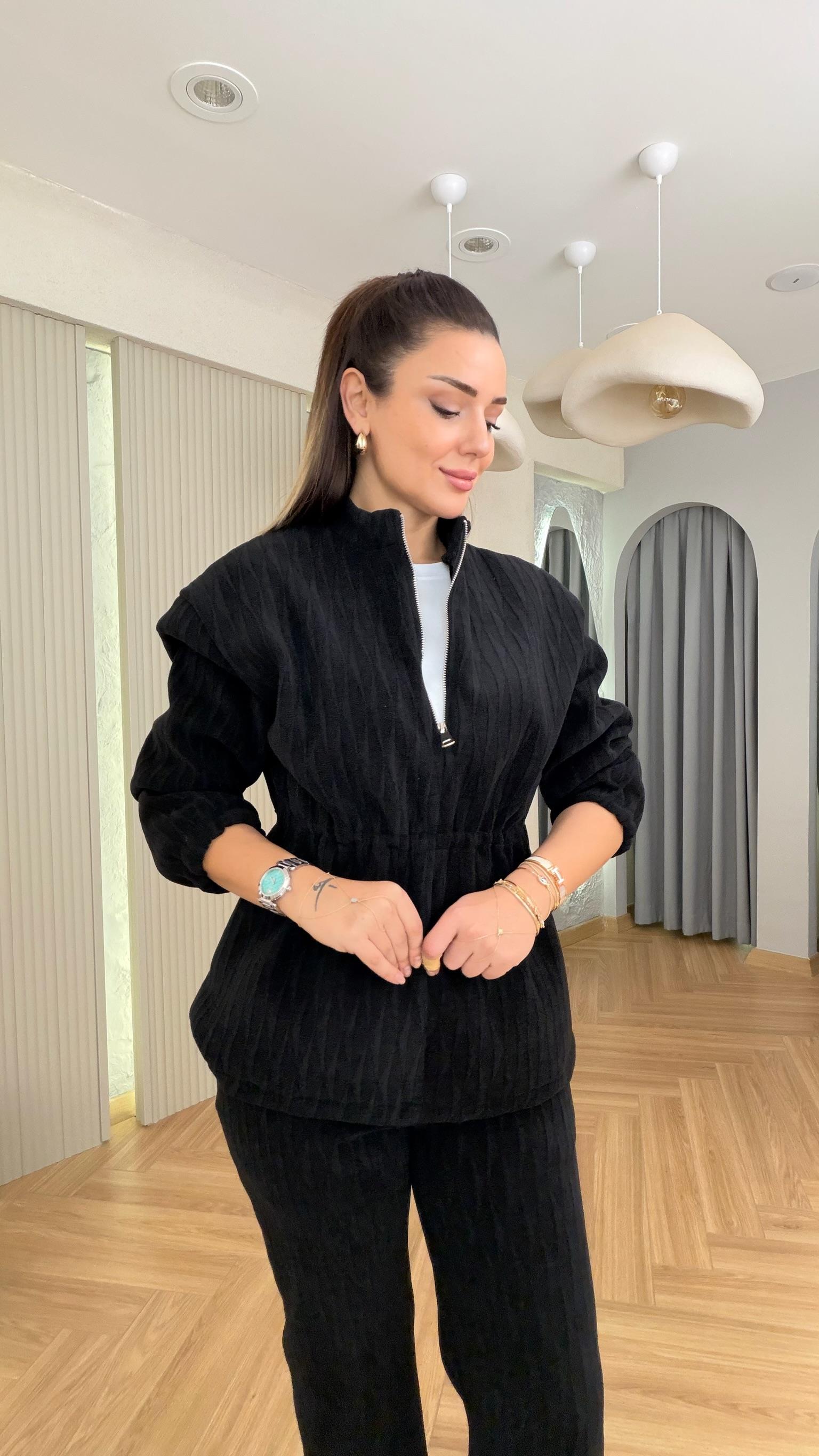 Siyah Nisi İçi Polarlı Sweat Takım