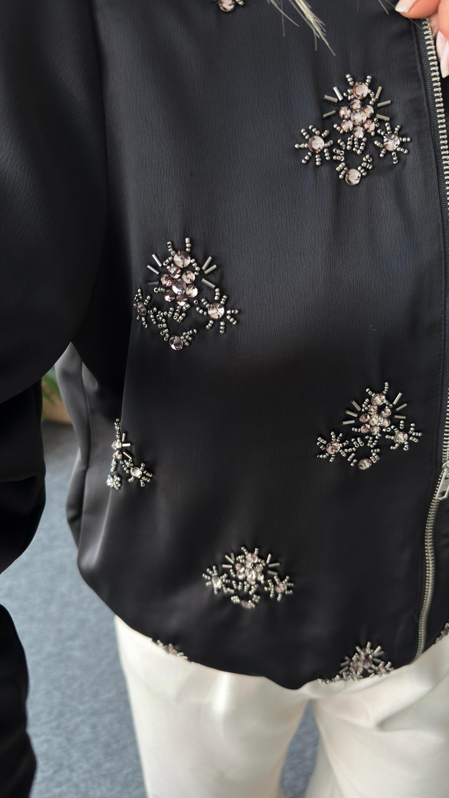 Flav Taş Detaylı Saten Bomber Ceket