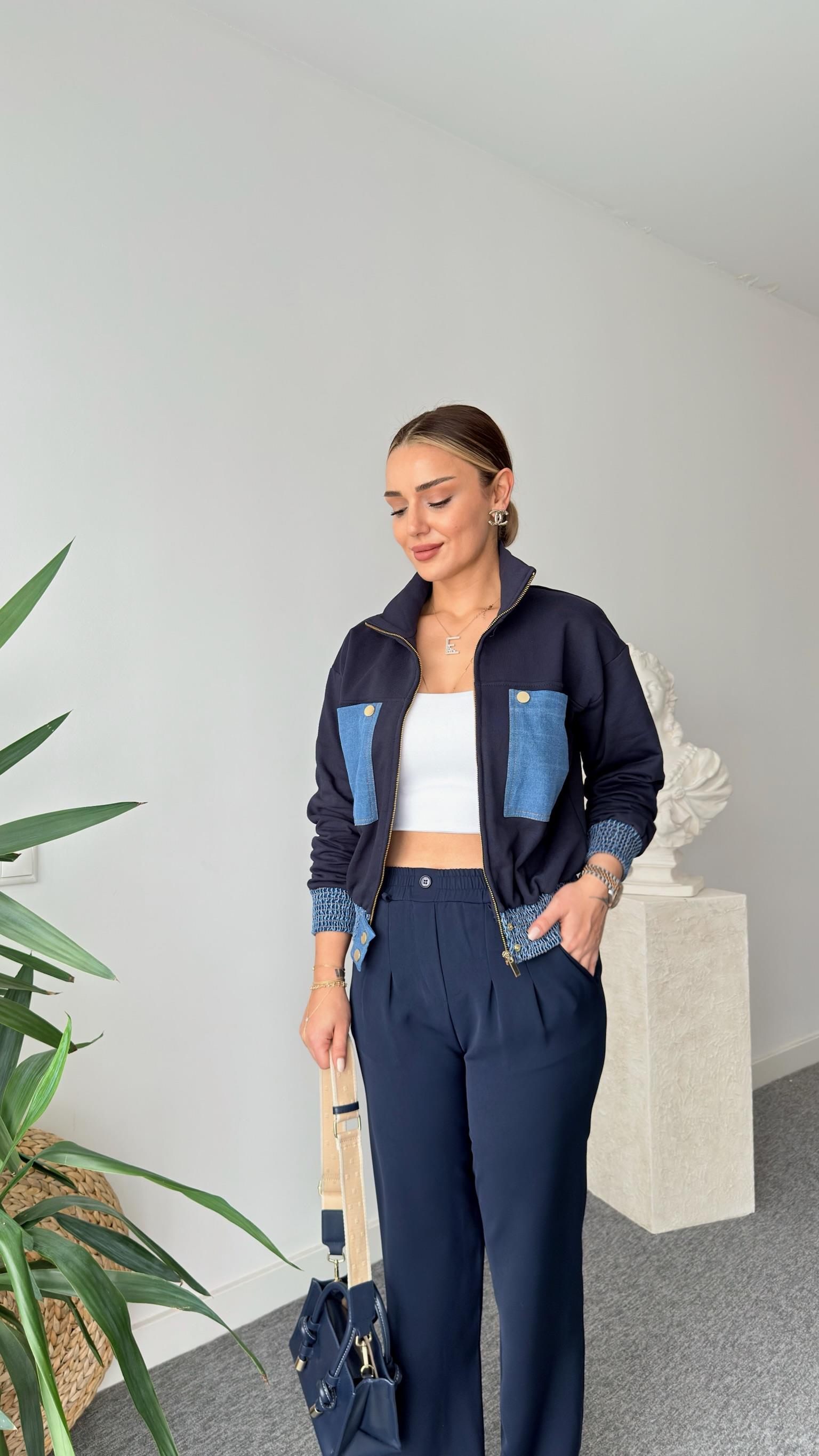 Sndro Model Mavi Denim Garnili Ceket