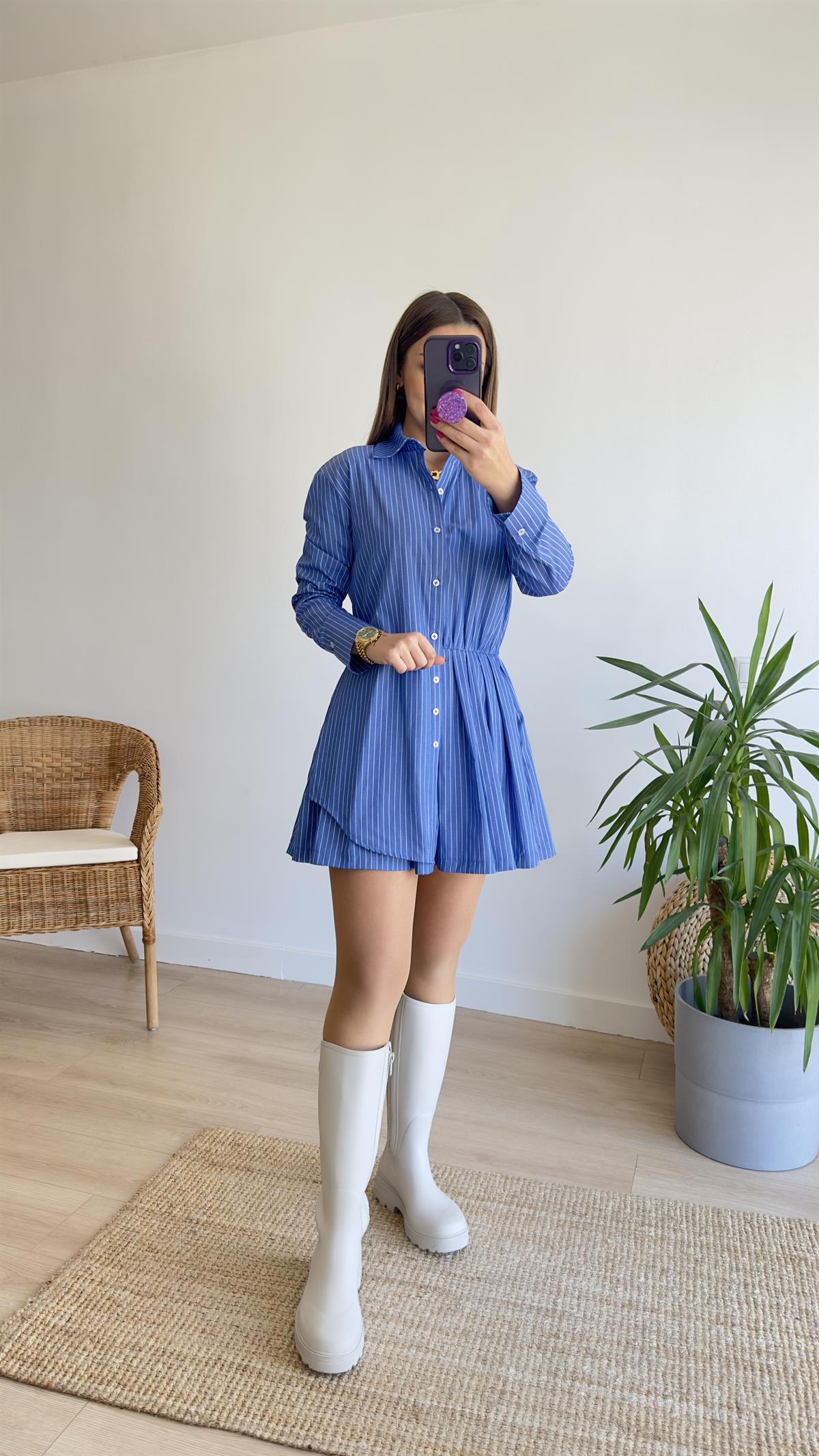 Zra Model Çizgili Poplin Elbise