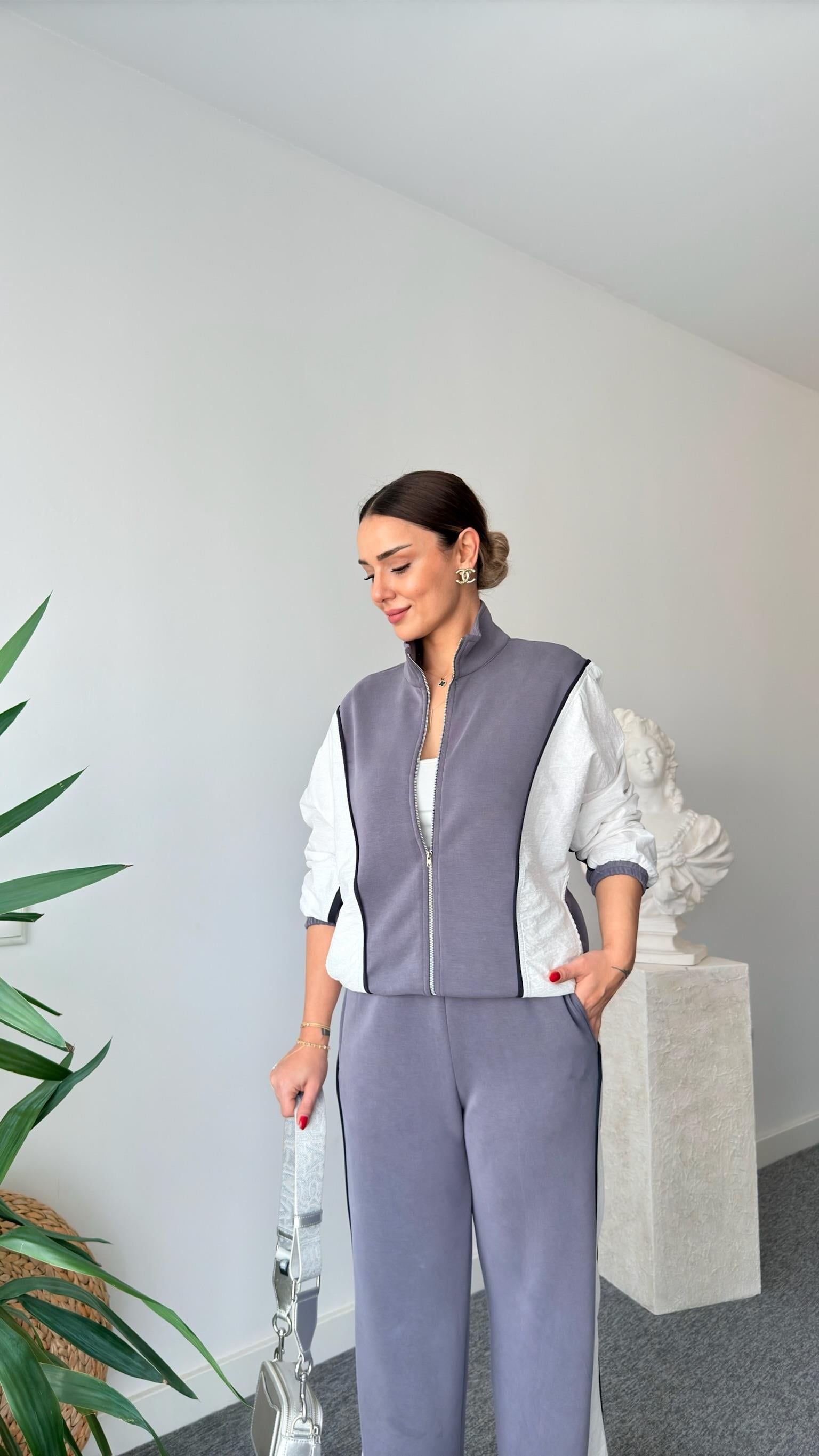 Paraşüt Detaylı Gri Modal Takım