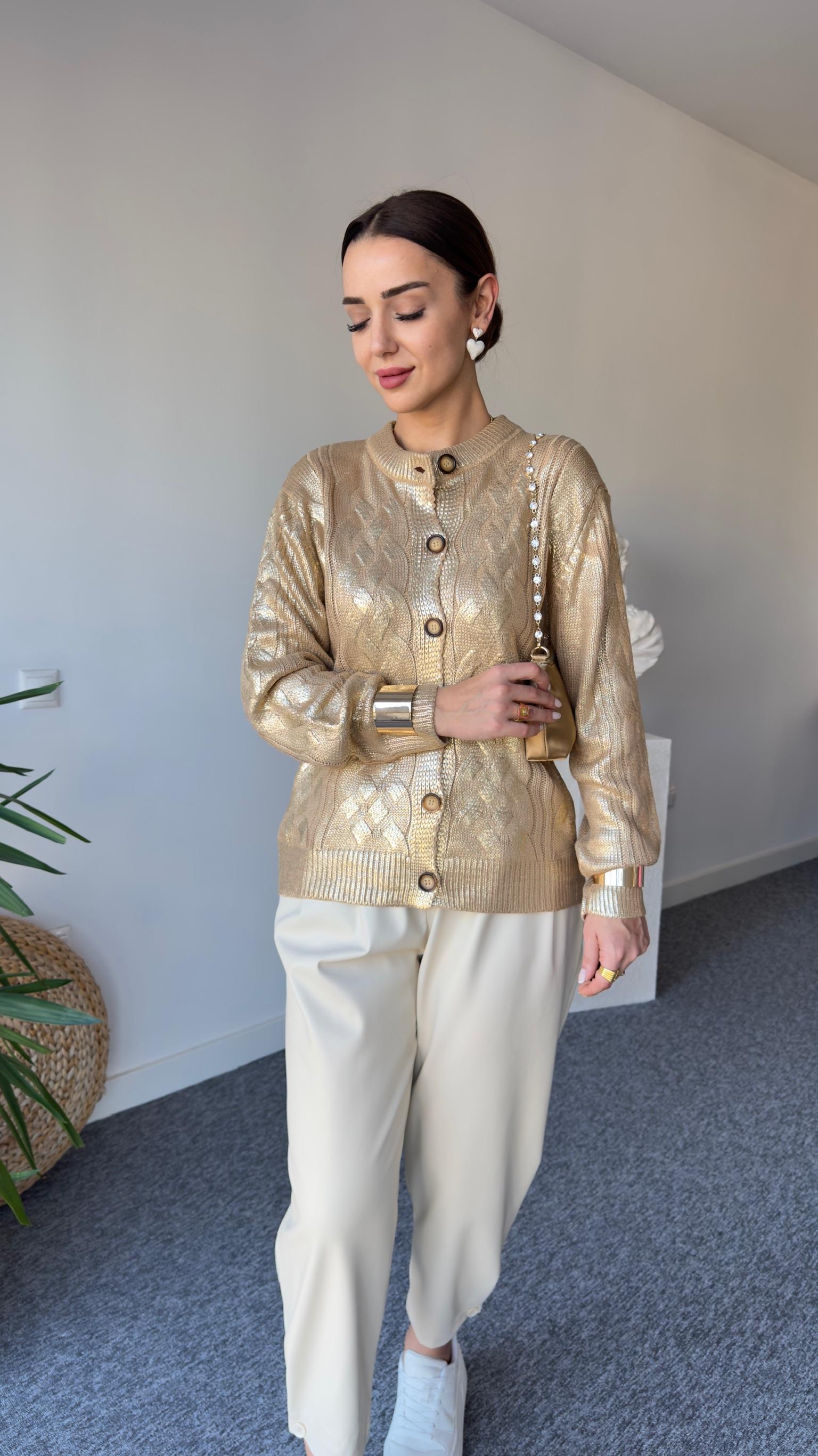 Zra Model Örgülü Gold Varak Hırka