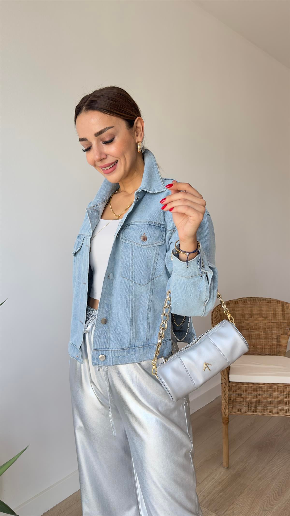 Yanları Zincir Detay Lüks Marka Model Ceket