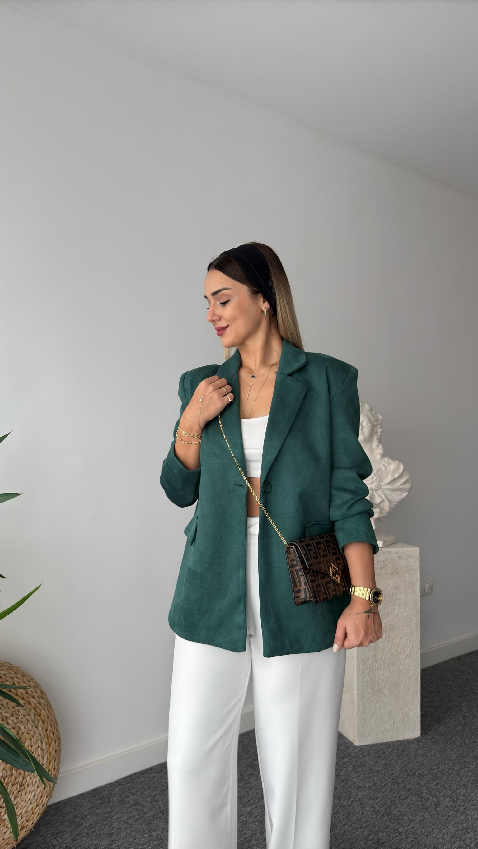 Quir Yeşil Süet Blazer Ceket