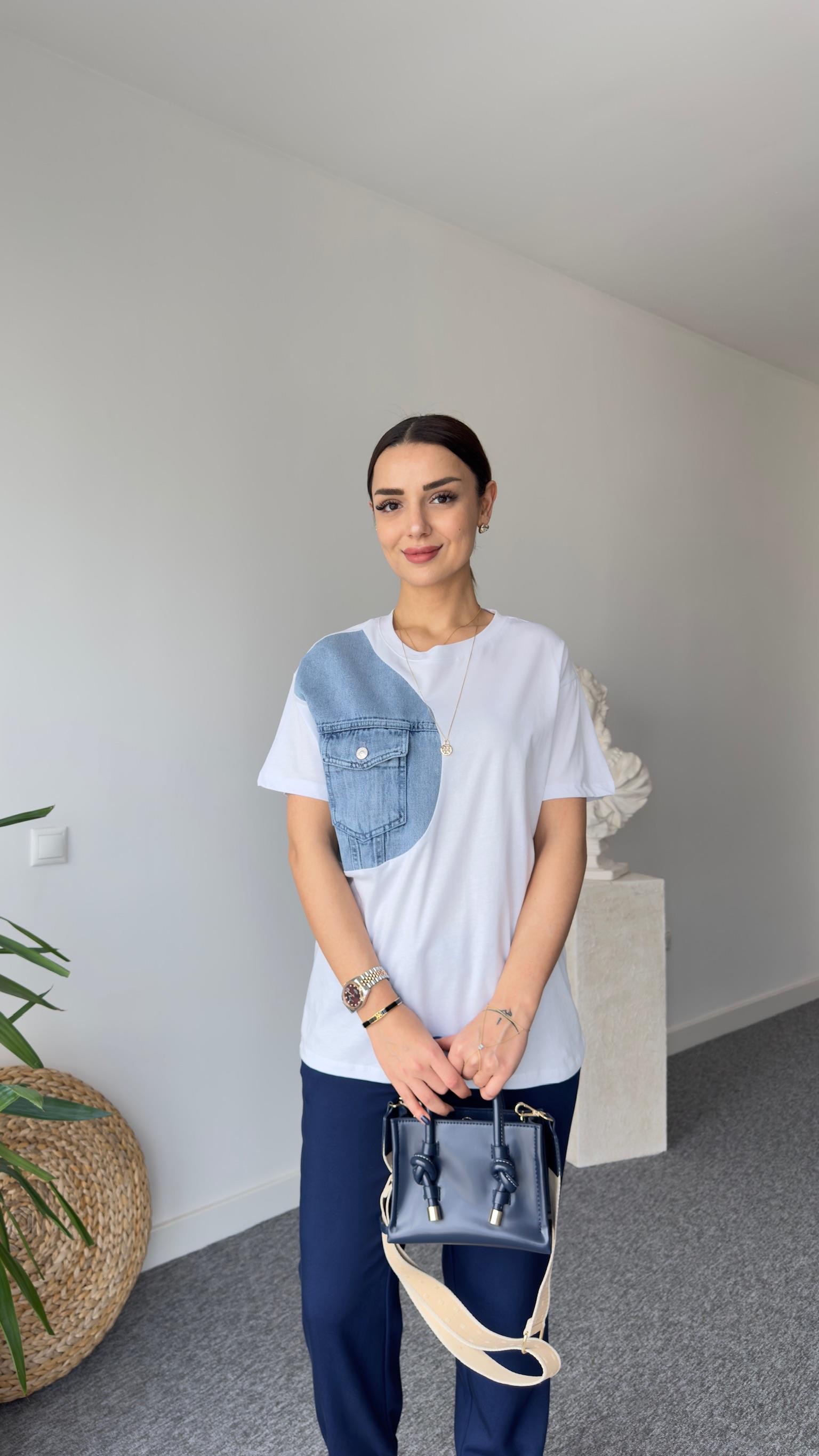 Zion Kot Detaylı Beyaz Tshirt