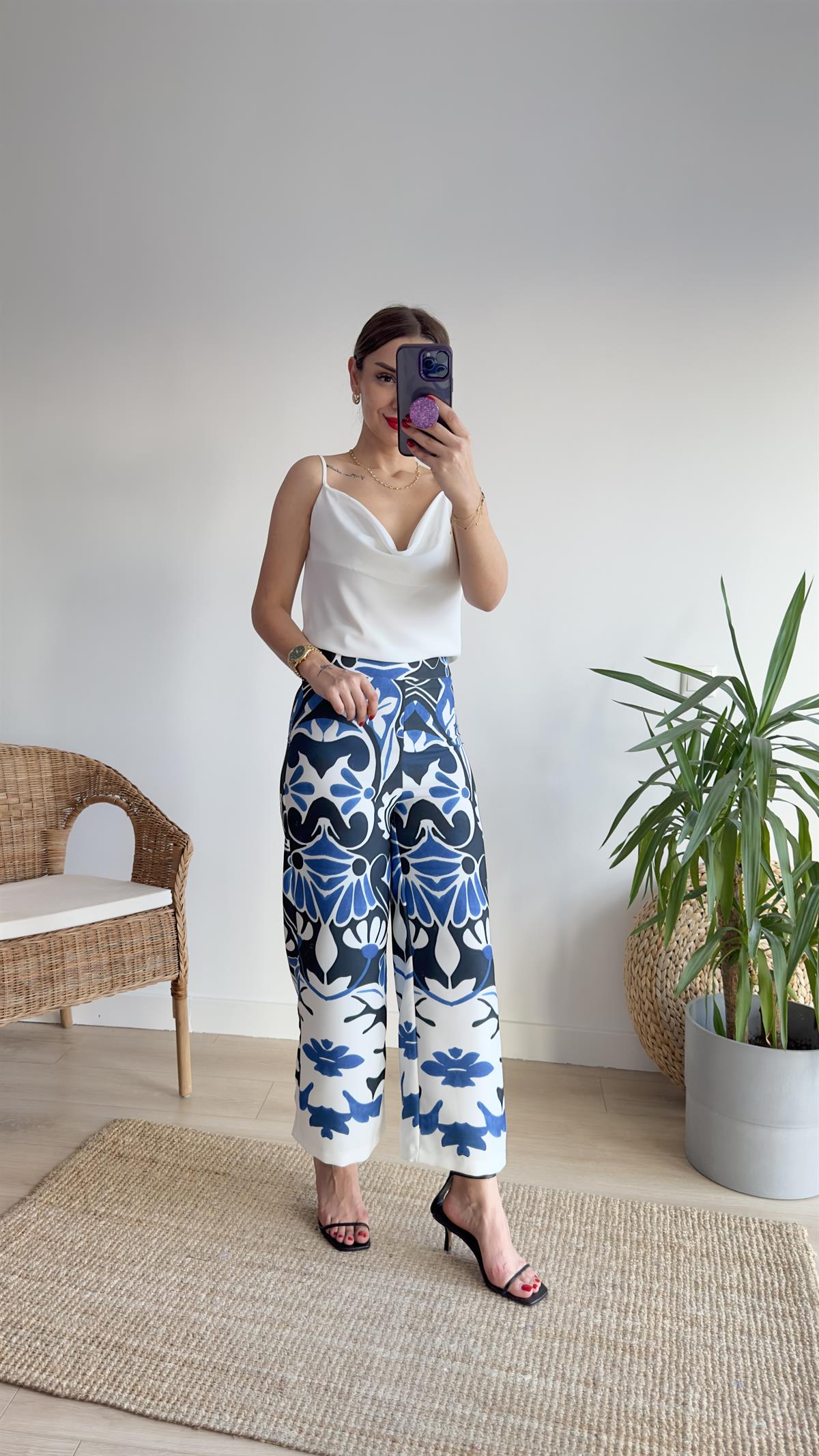 Culotte Mavi Desenli Pantolon
