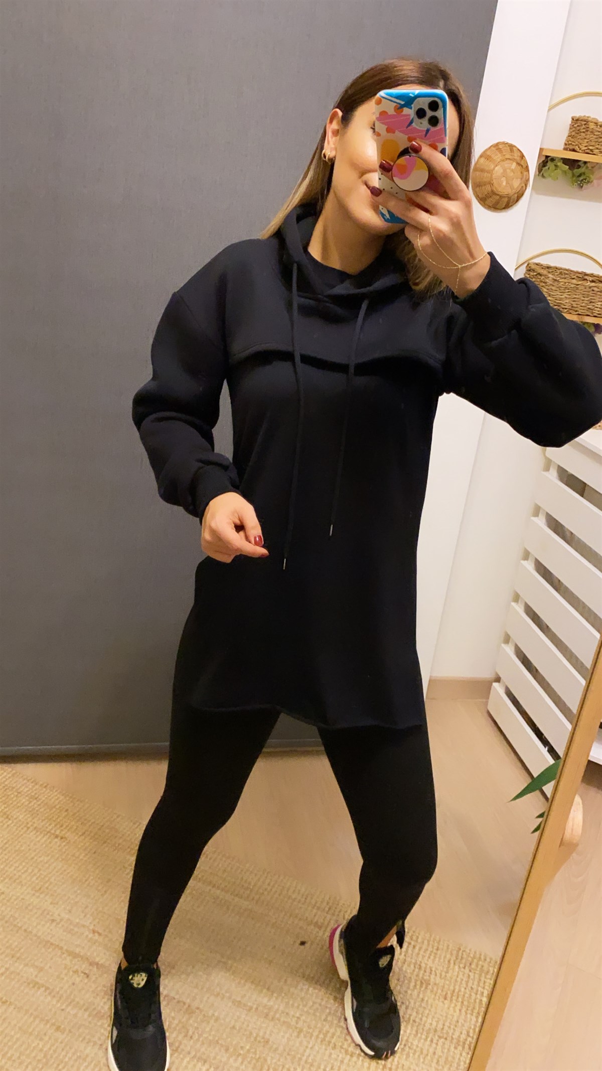 Crop Top Siyah Sweatshirt