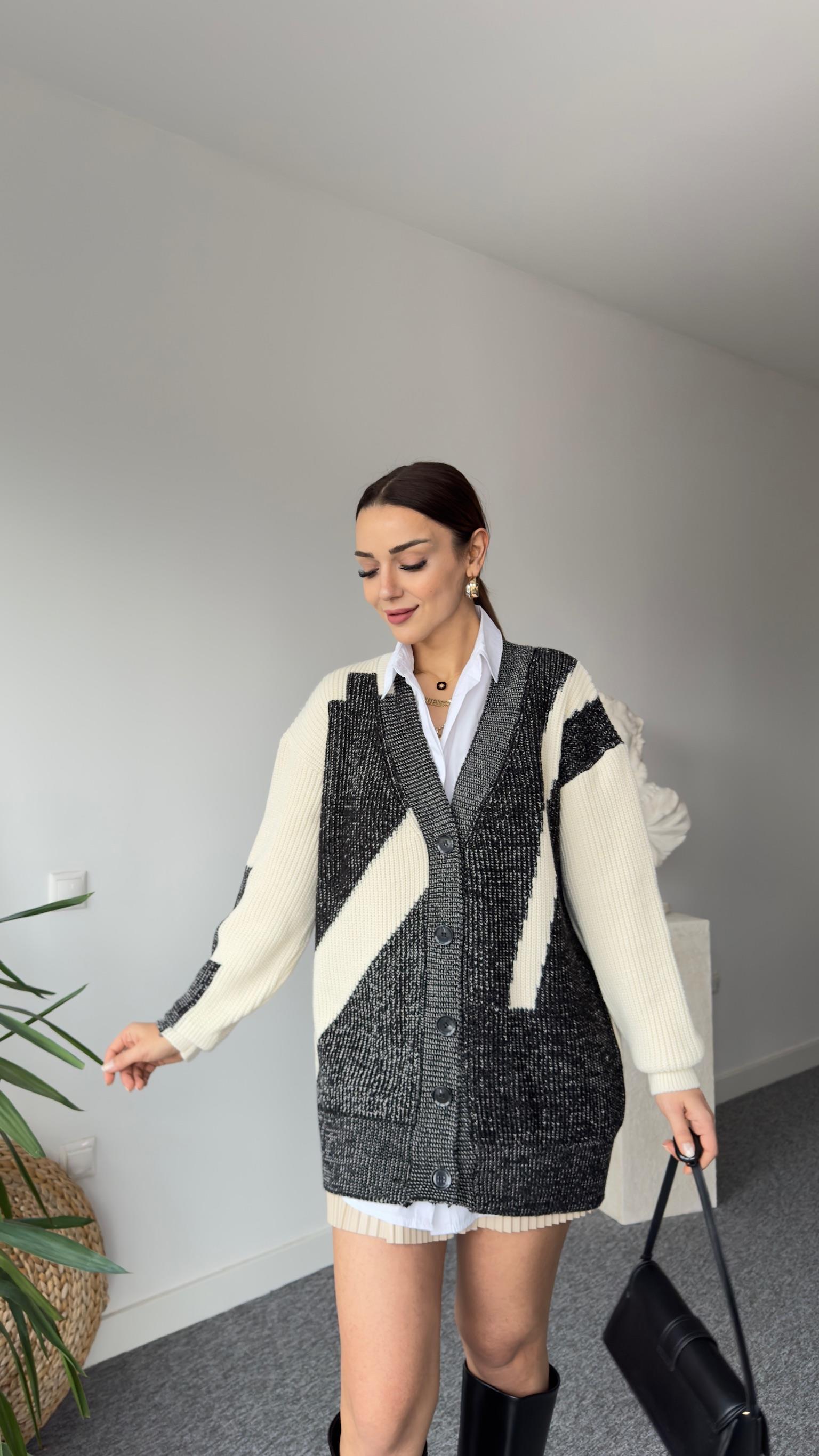 Waist Zikzaklı Triko Hırka