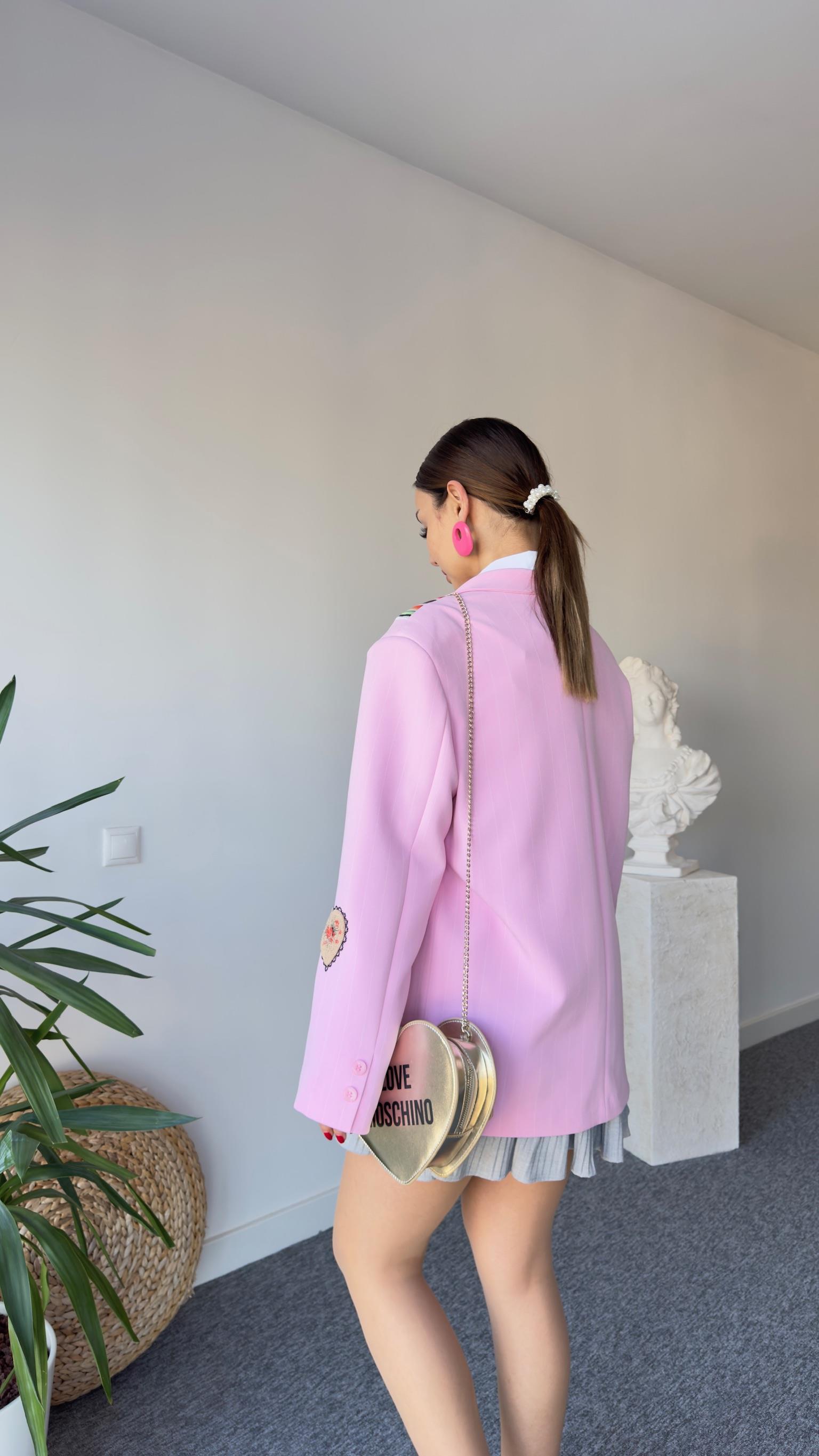 Femme İşleme Ve Yazı Detay Tasarım Pembe Blazer
