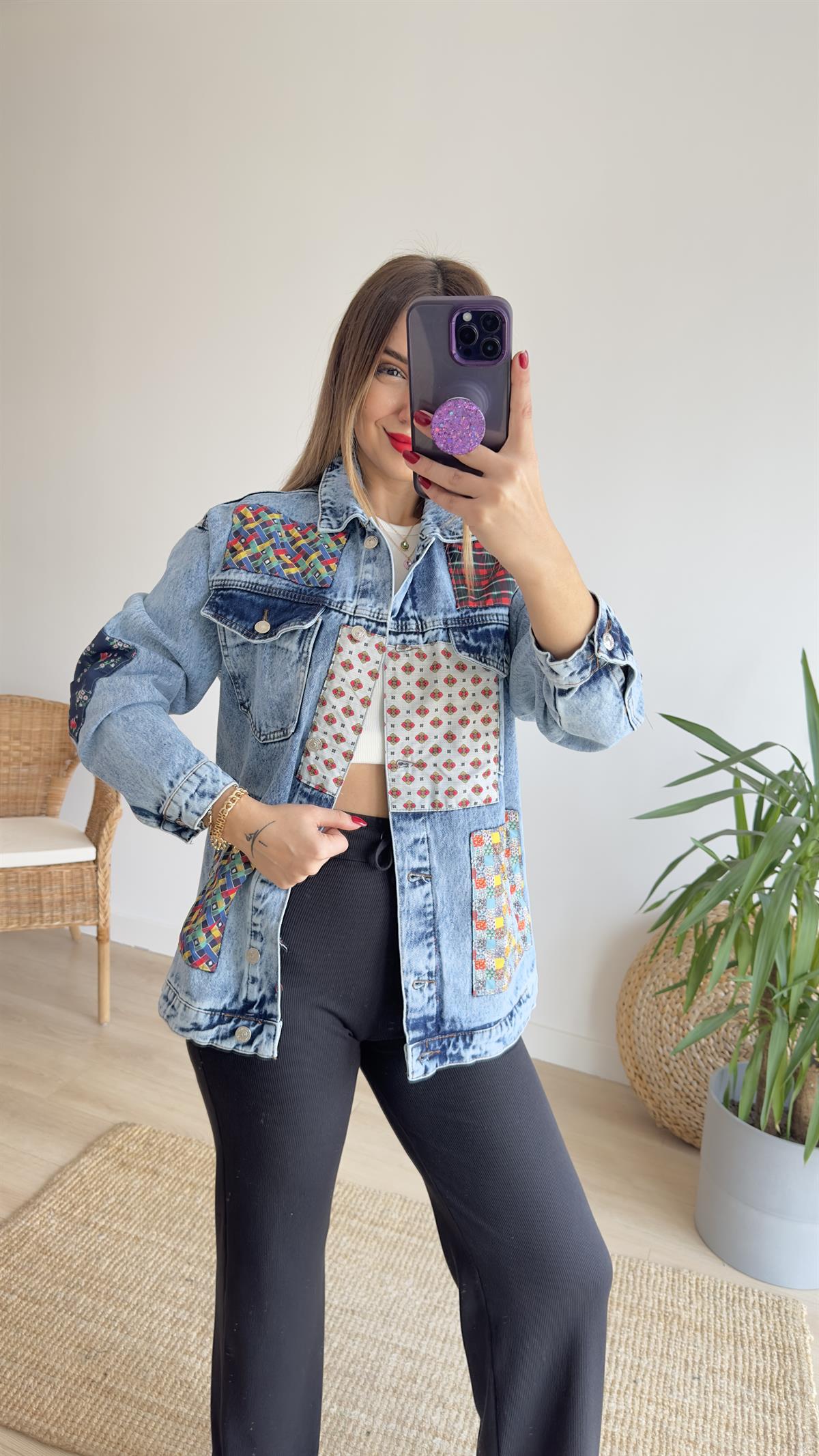 Patchwork Tasarım Kot Ceket