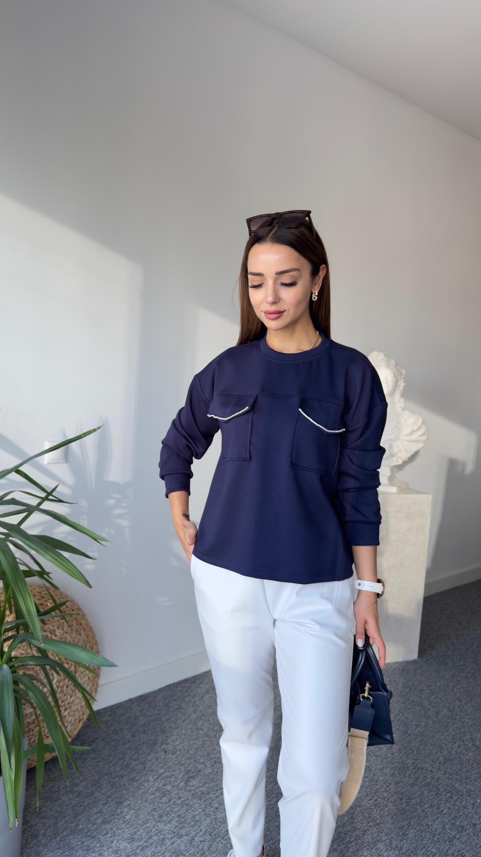 Orj Model Cepleri Taş Şeritli Modal Laci Sweat