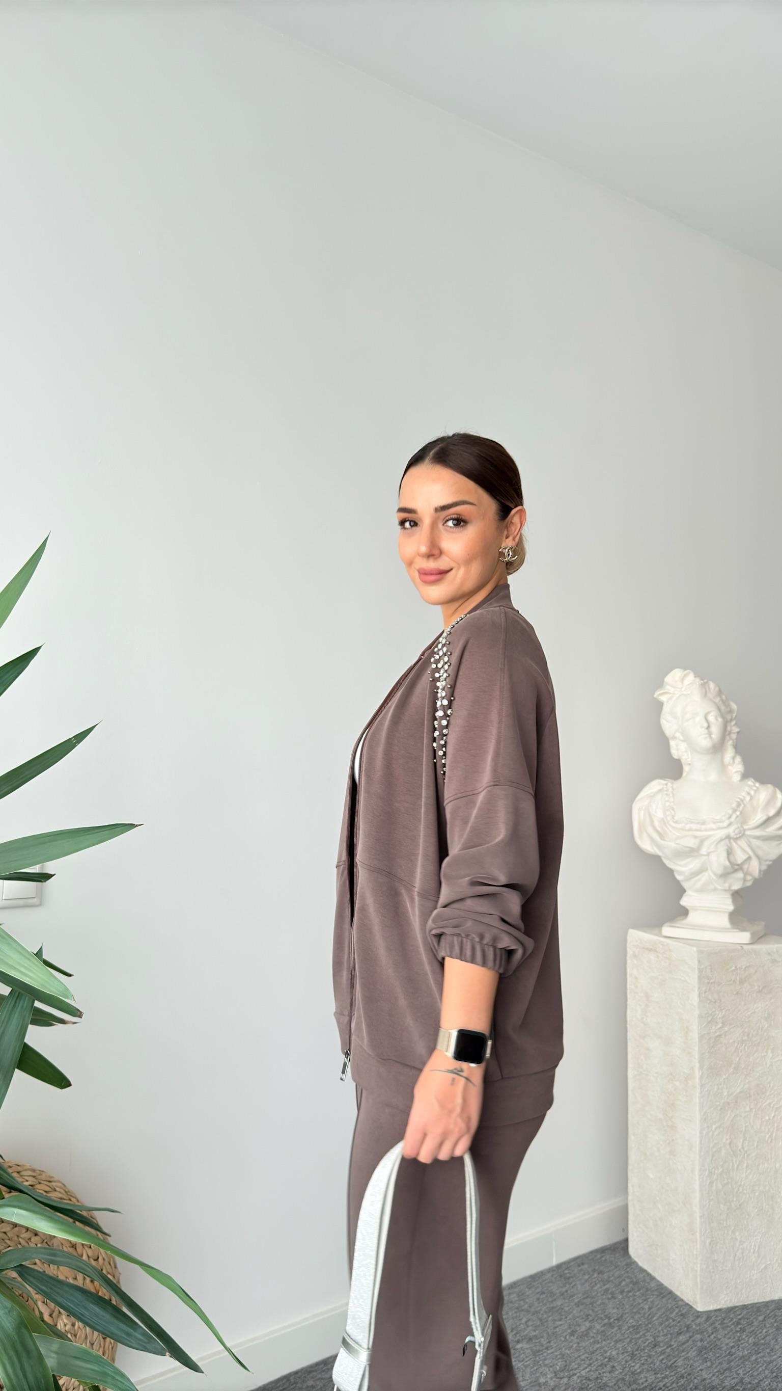 Kahve Lunes Taş Detaylı Modal Takım