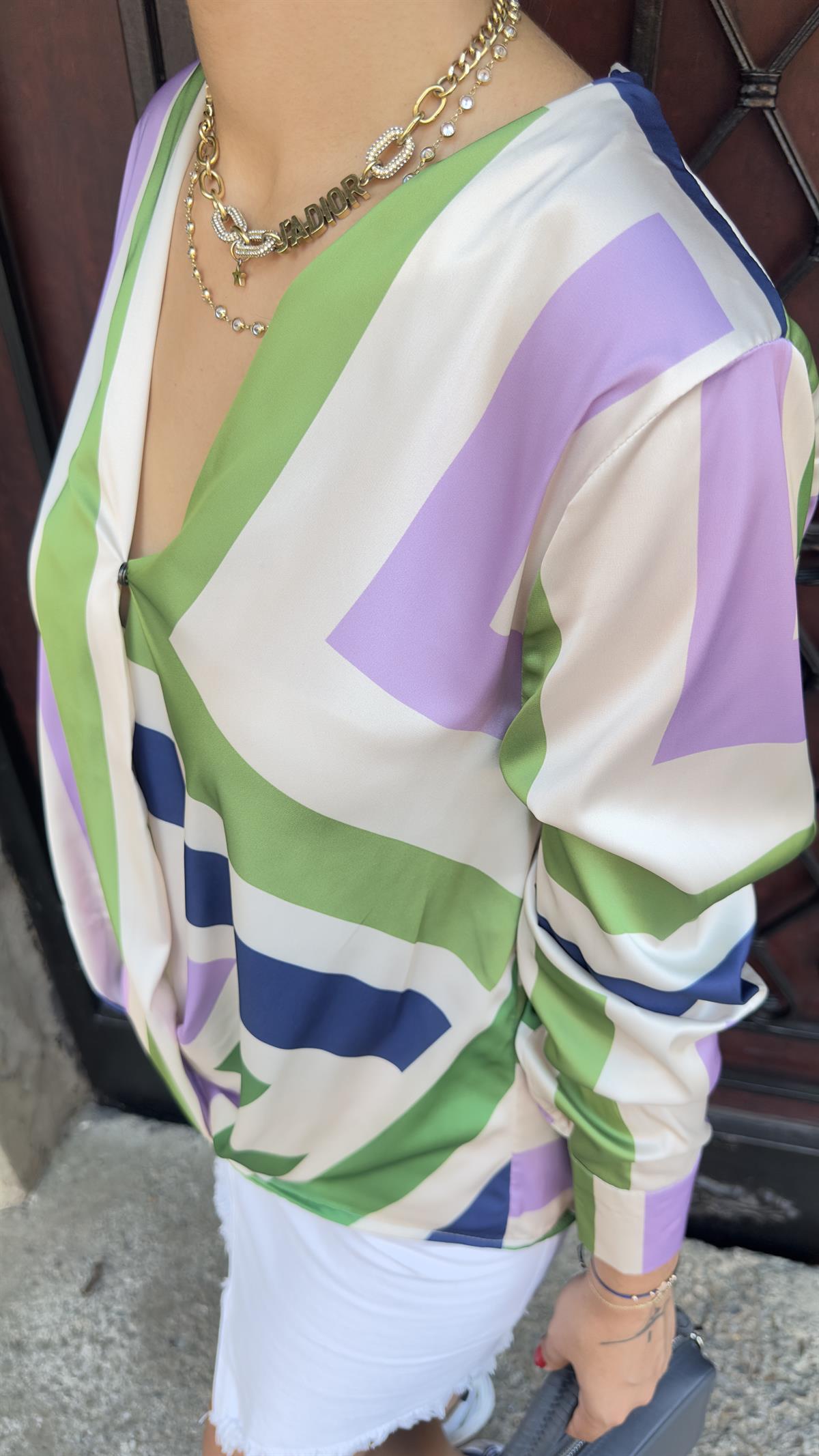 Mngo Model Renkli Saten Bluz