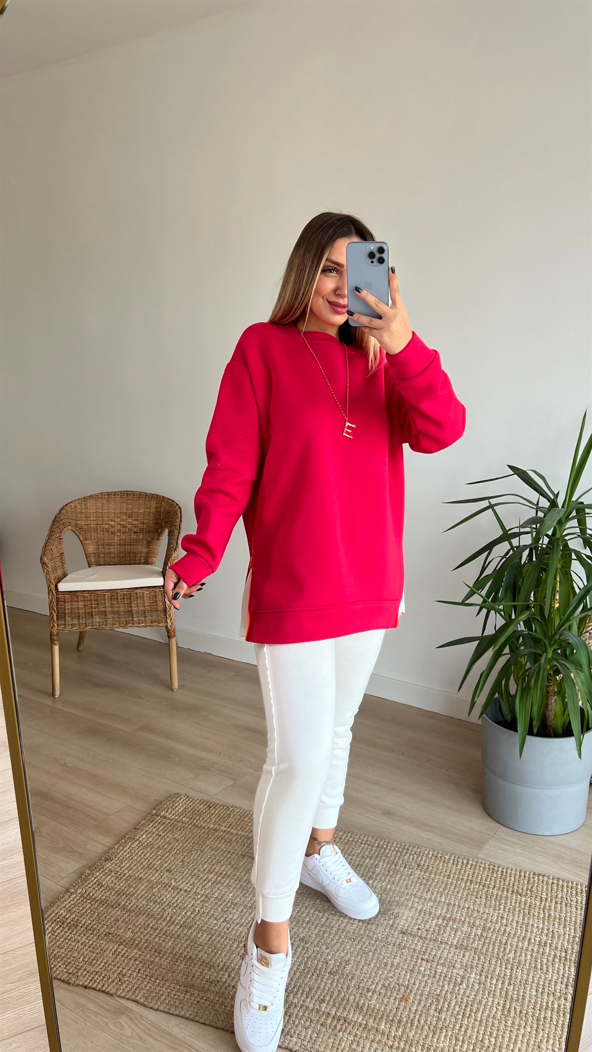 Yanı Fermuar Detaylı Salaş Fuşya Sweat