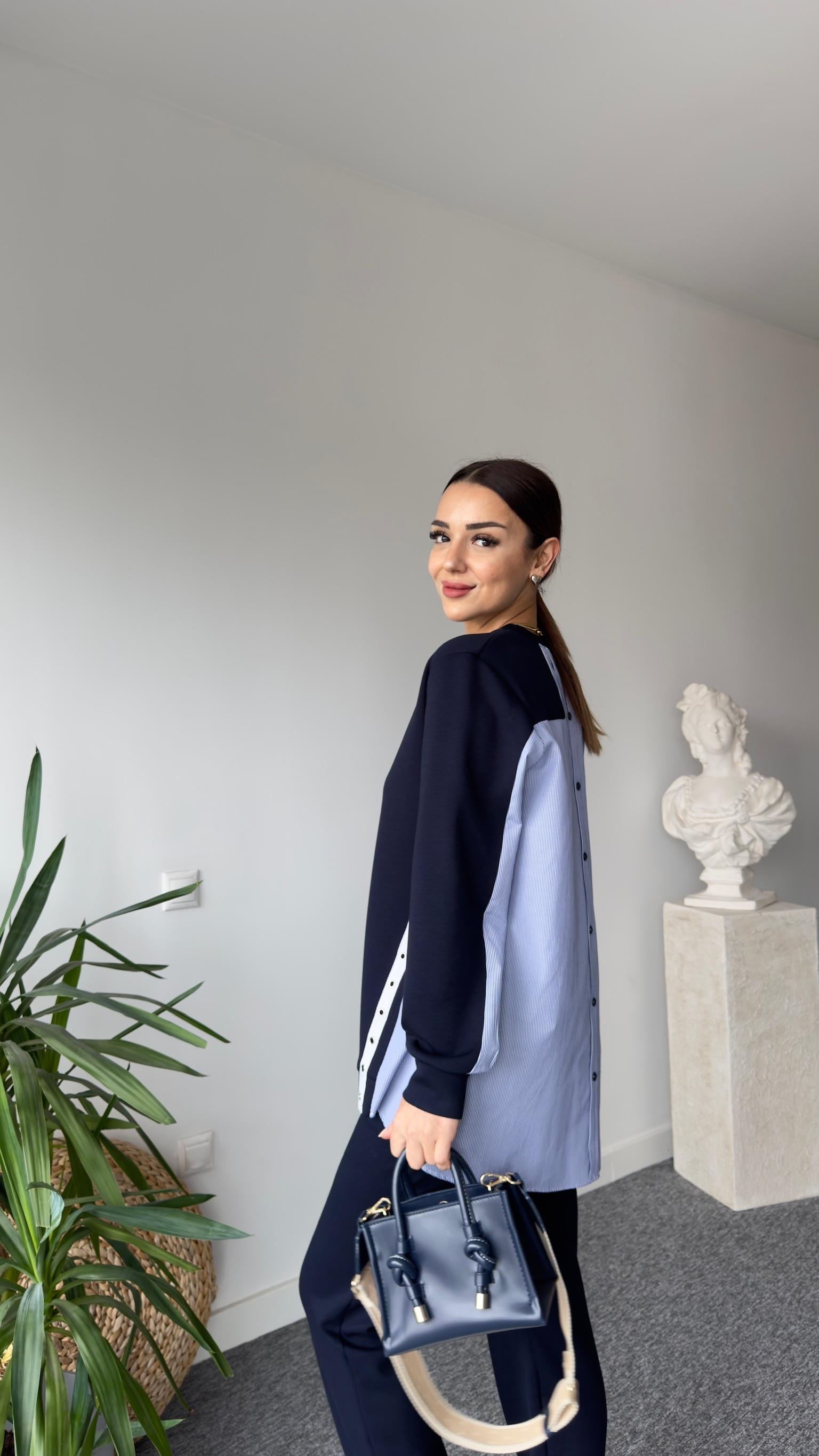 Sırt Poplin Detay Düğmeli Modal Sweat