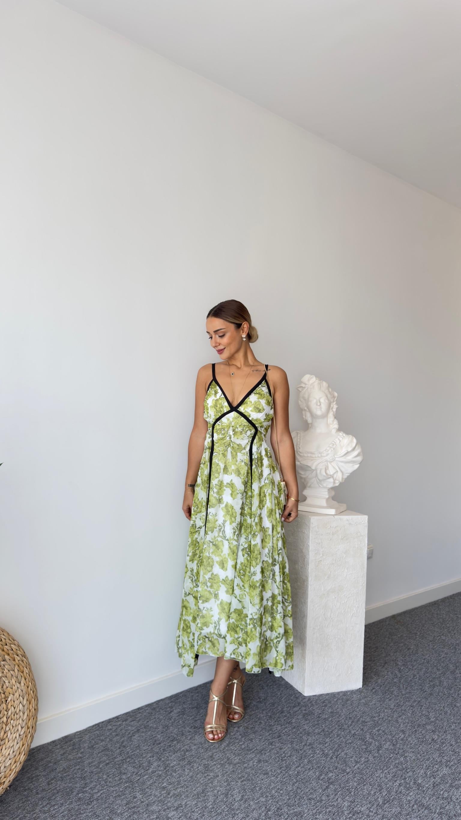 Sonia Zra Model Astarlı Yeşil Şifon Elbise 