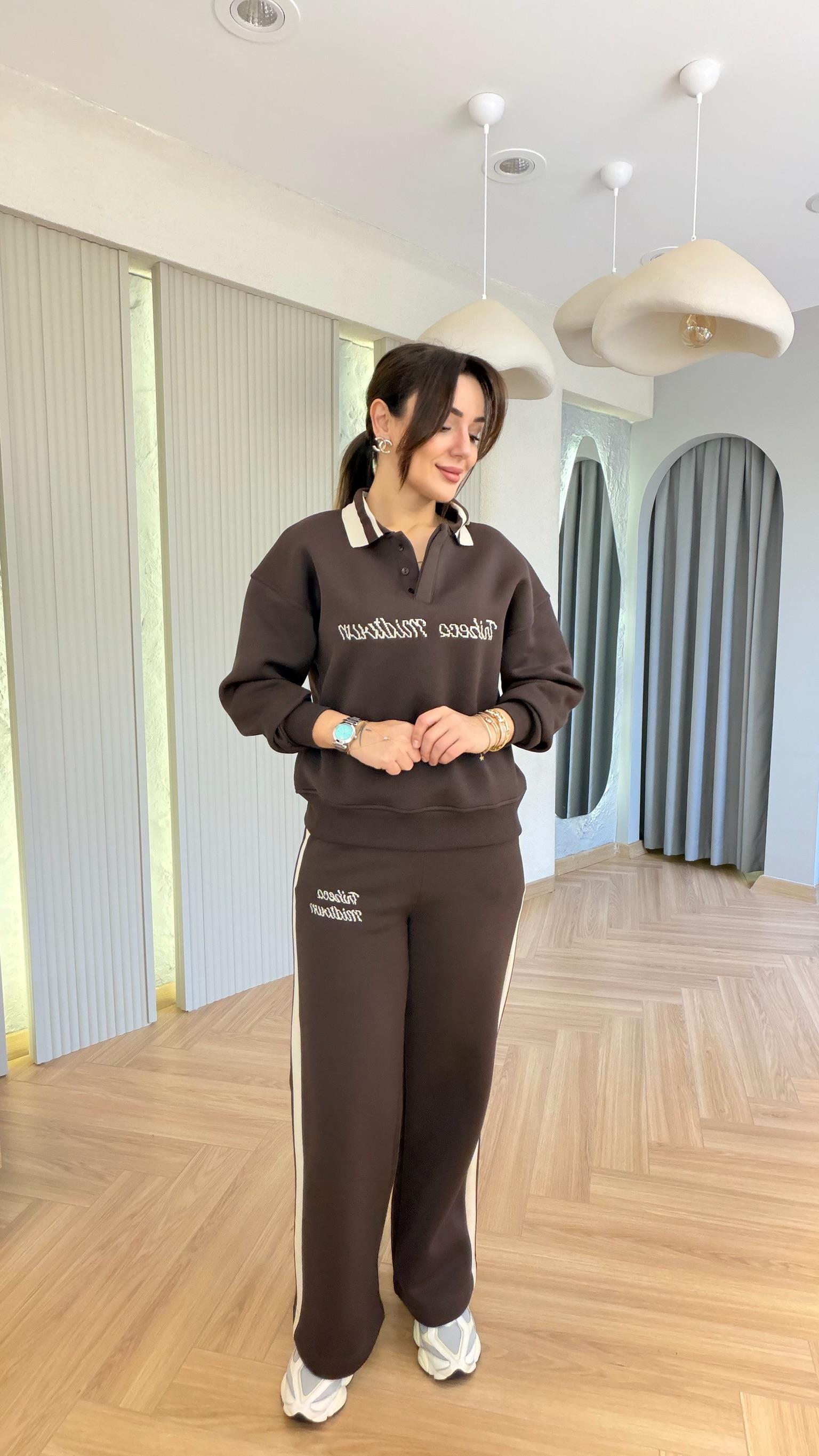 Kahve Gnies Polo Yaka Şardonlu Takım