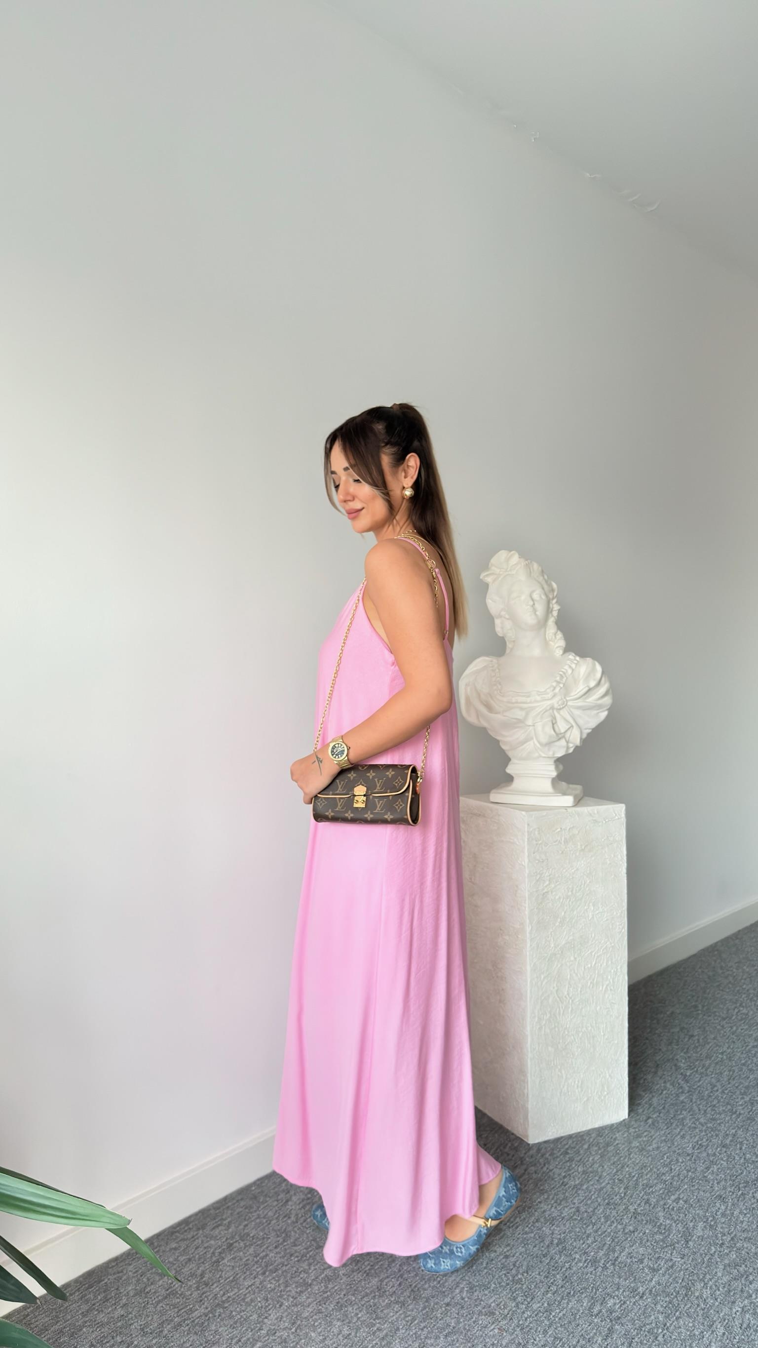 Pembe Merela Askılı Elbise