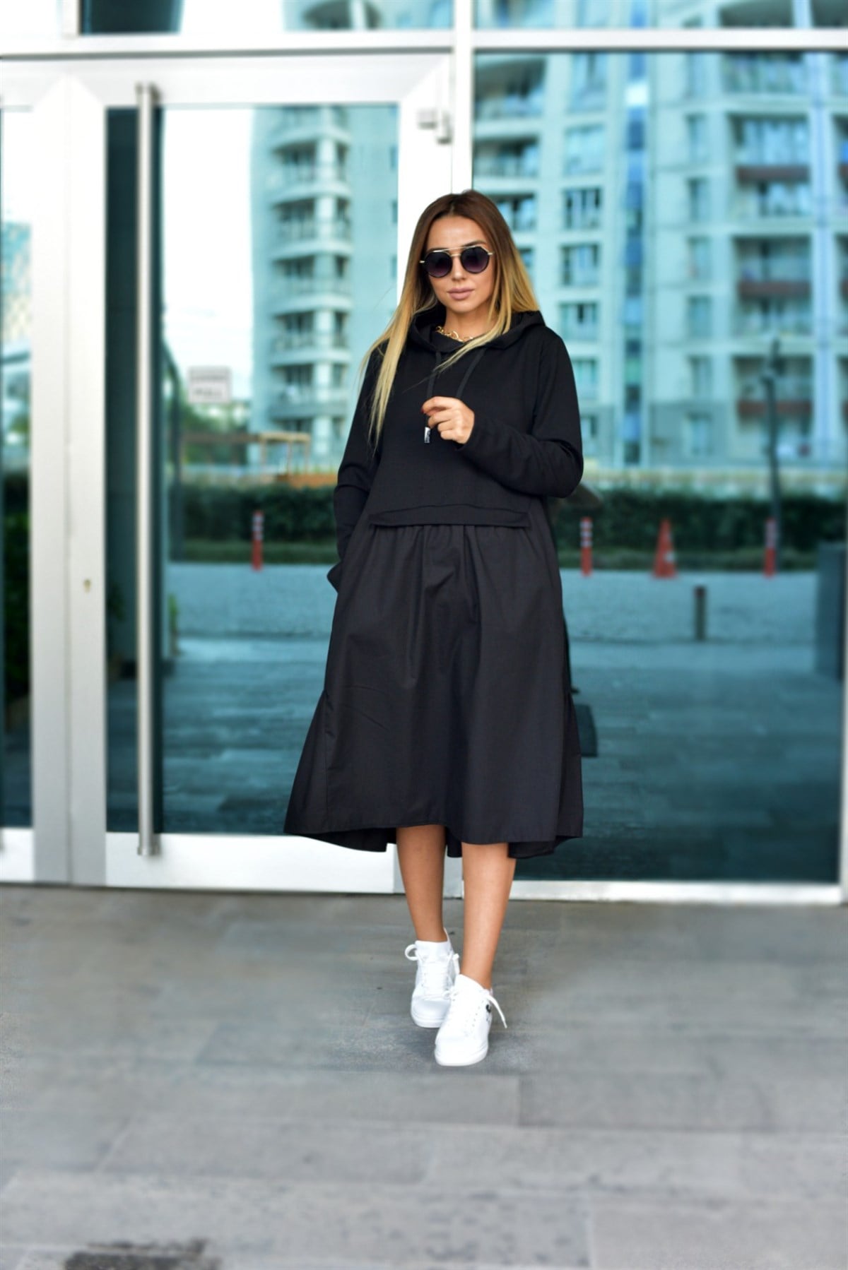 Poplin Detaylı Sweat Elbise