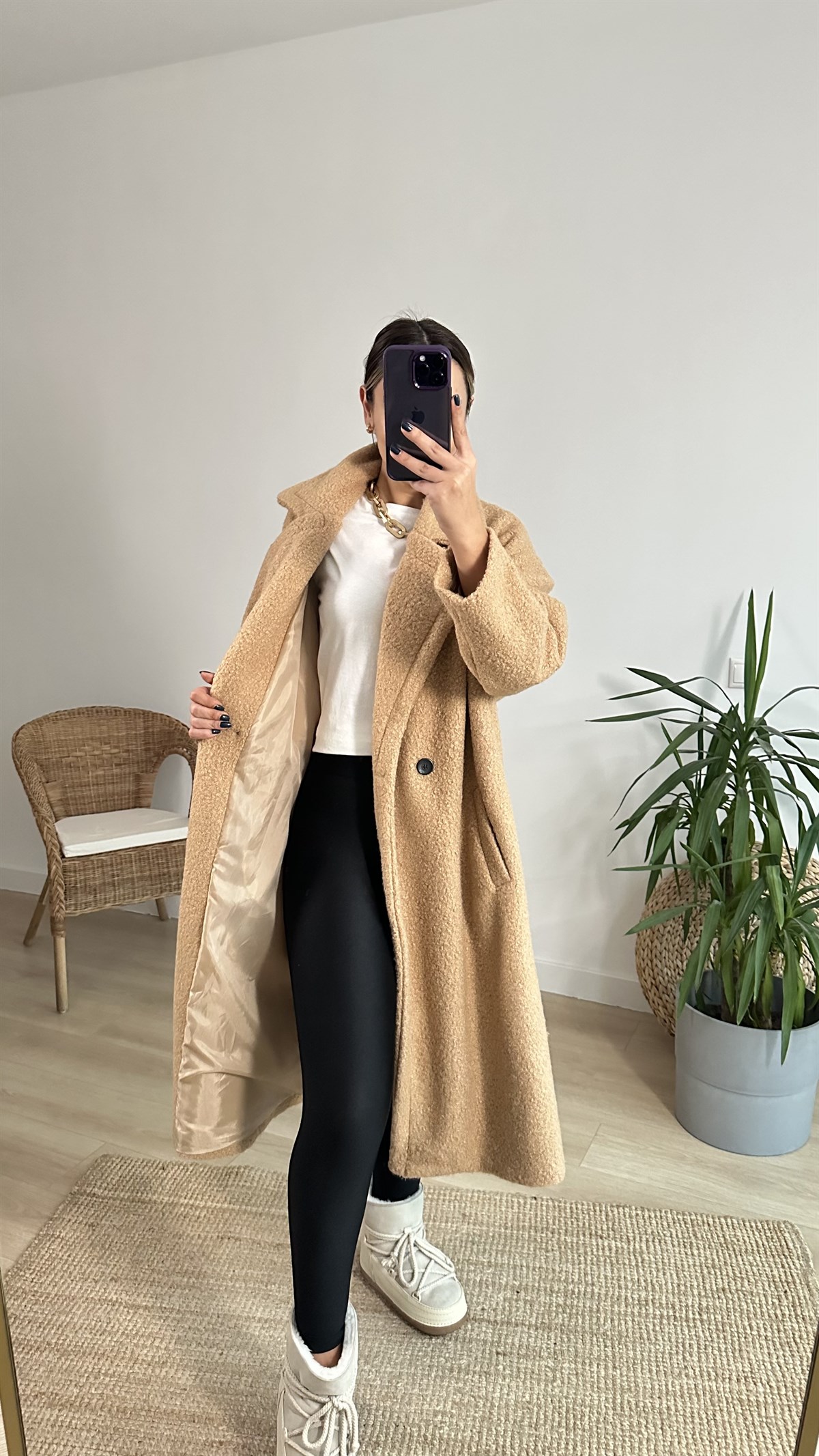 Camel Astarlı Buklet Kaban