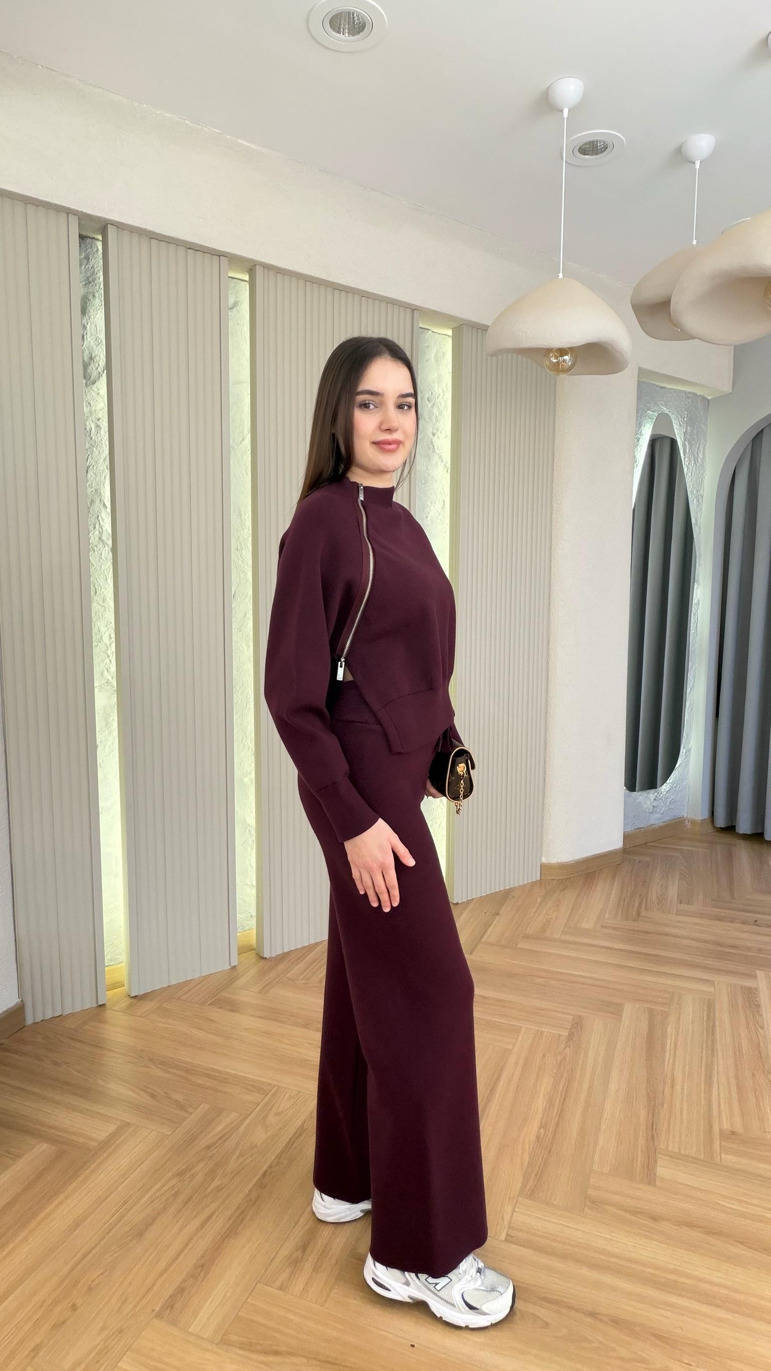 Bordo Delma Premium Fermuar Detaylı Takım