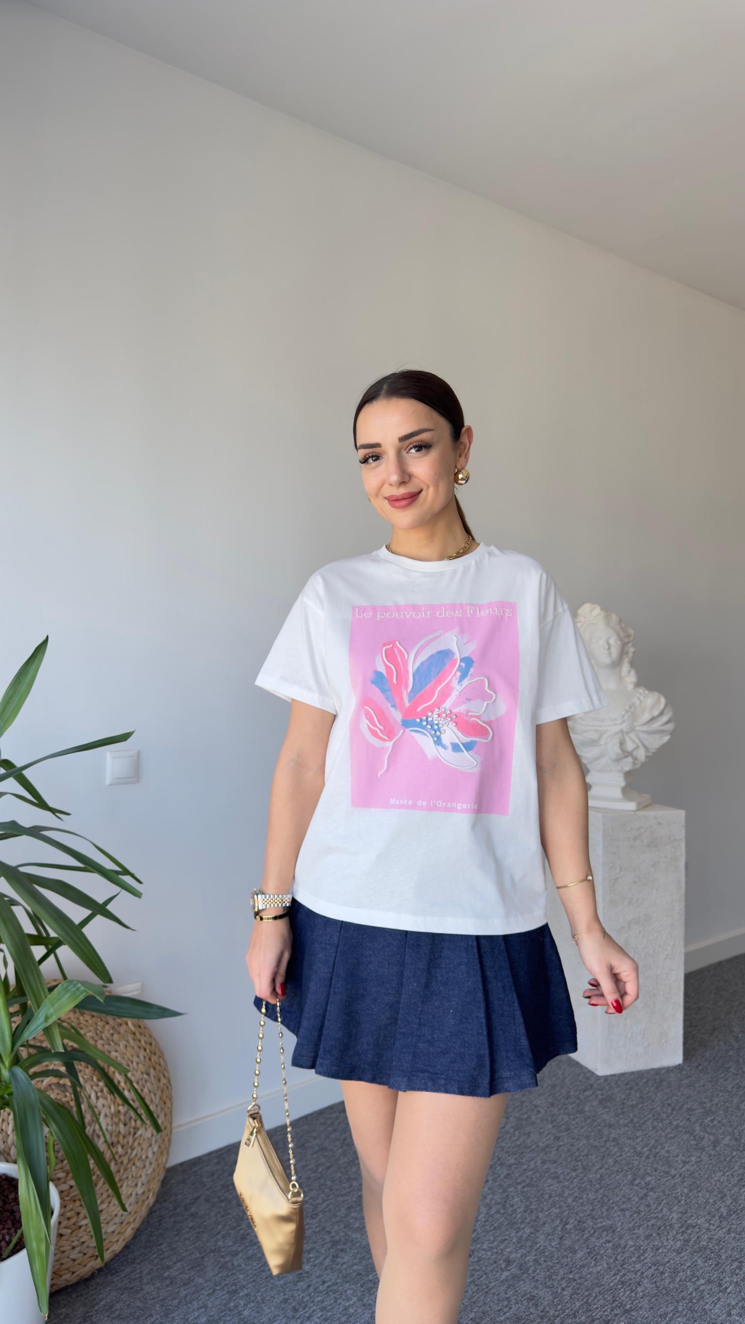 Voir Taş Detay Pembe Baskılı Tshirt