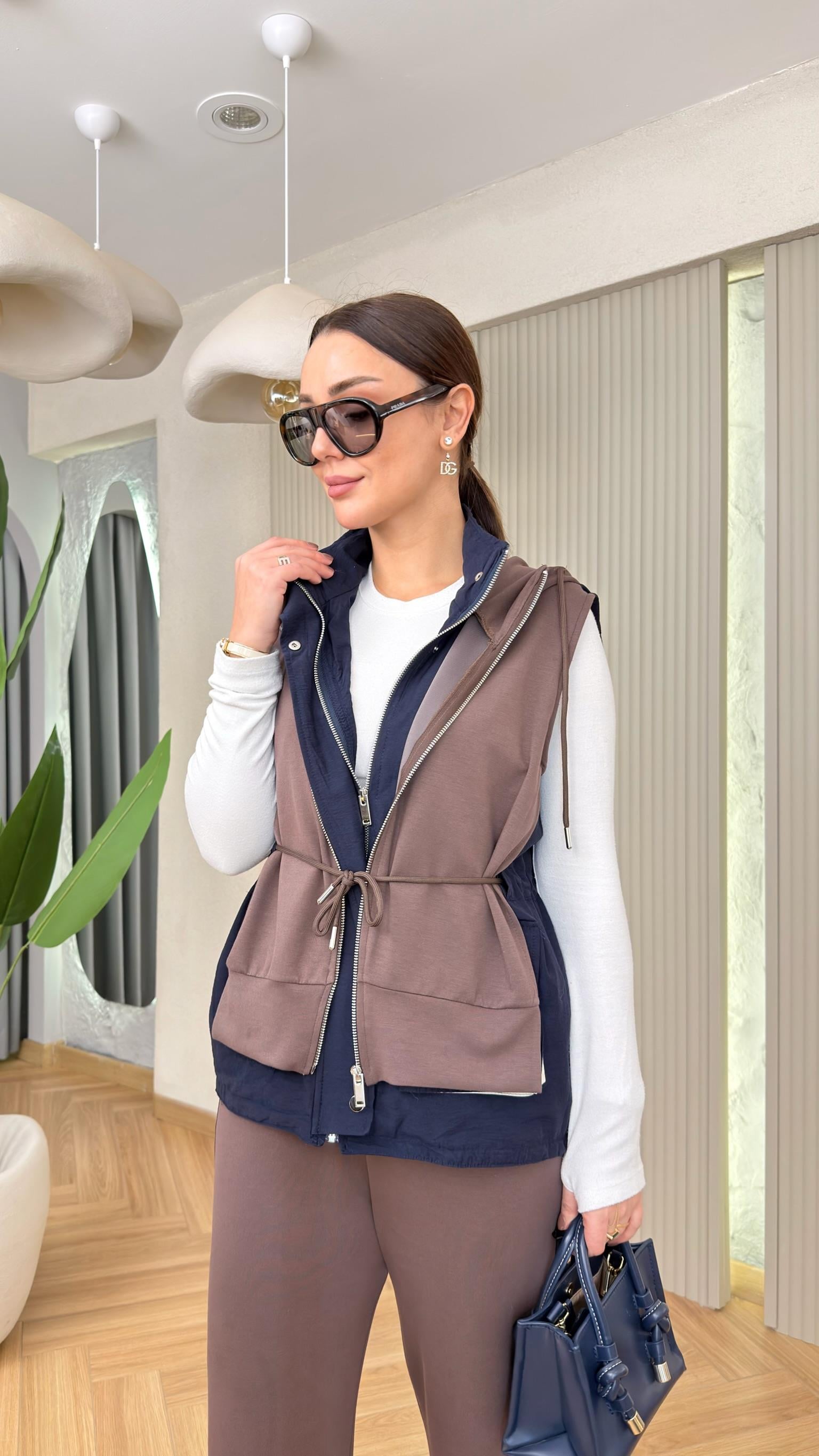 Kahve Joana Tws Model Yelekli Takım