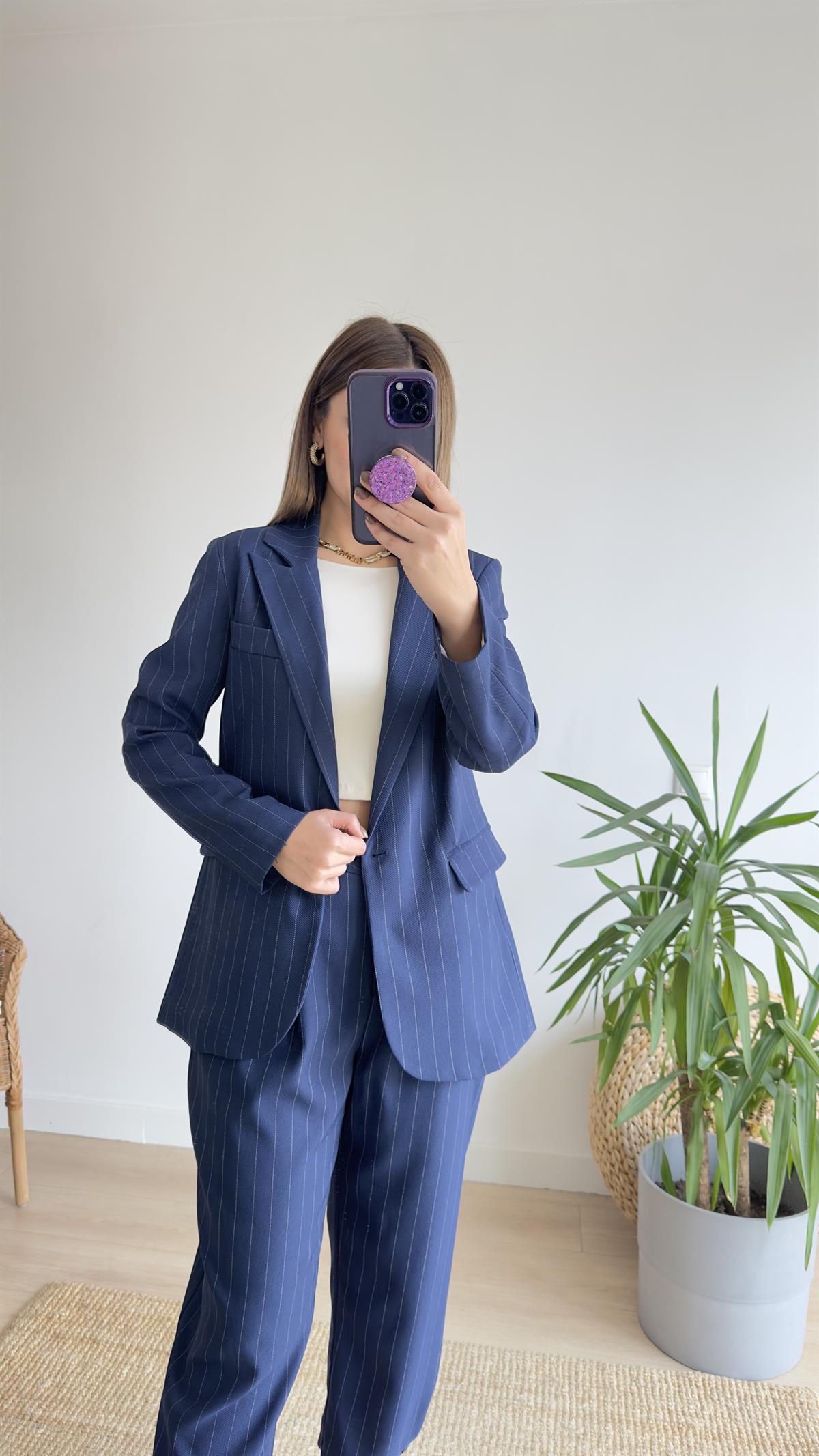 Lena Çizgili Ceket Pantolon Takım
