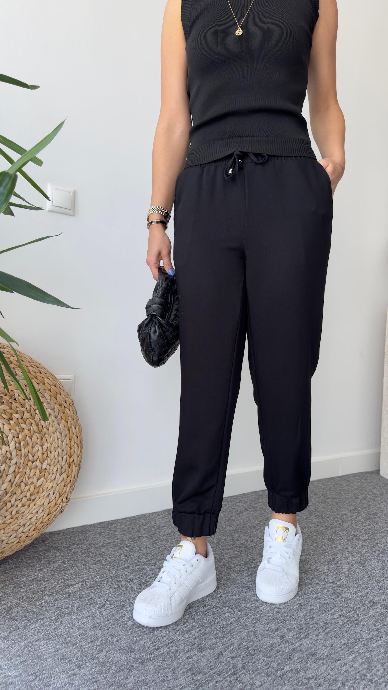 Paça Lastikli Siyah Modal Gabardin Pantolon