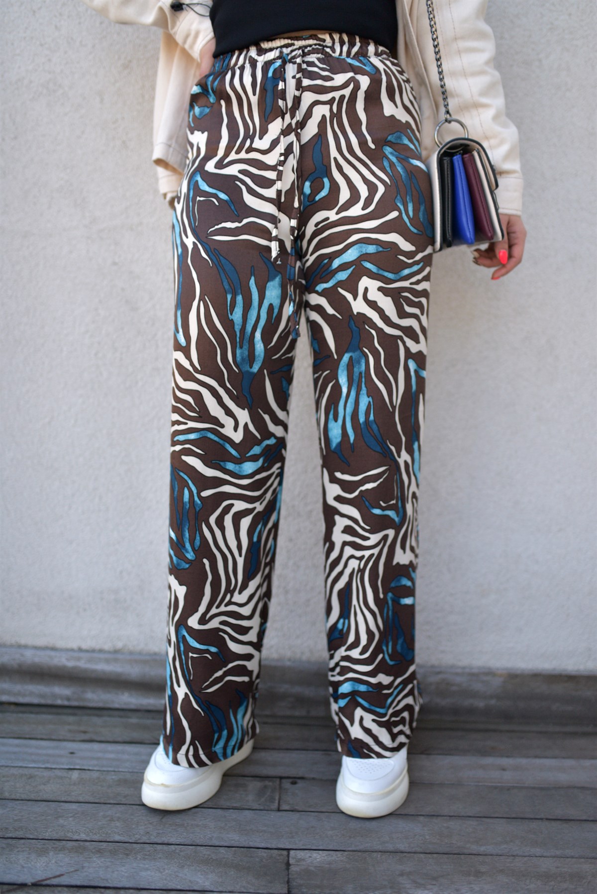 Zebra Desen Saten Pantolon