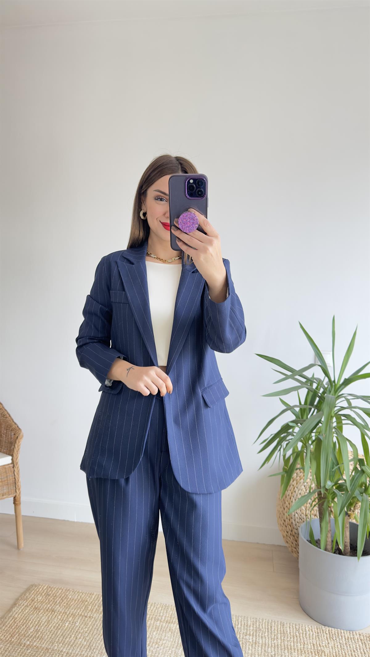 Lena Çizgili Ceket Pantolon Takım