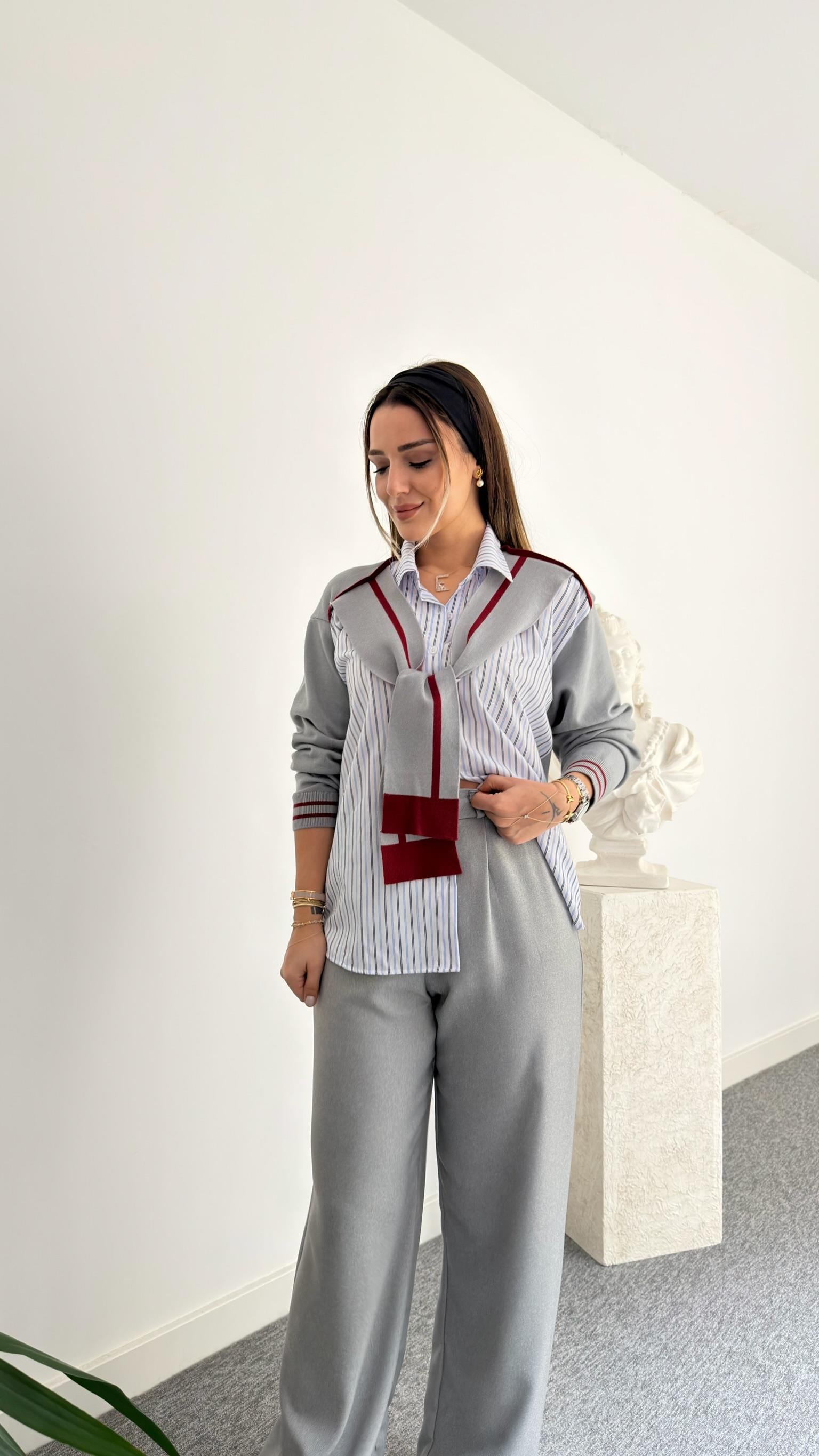 Gri Ferre Tws Model Sırt Trikolu Gömlek