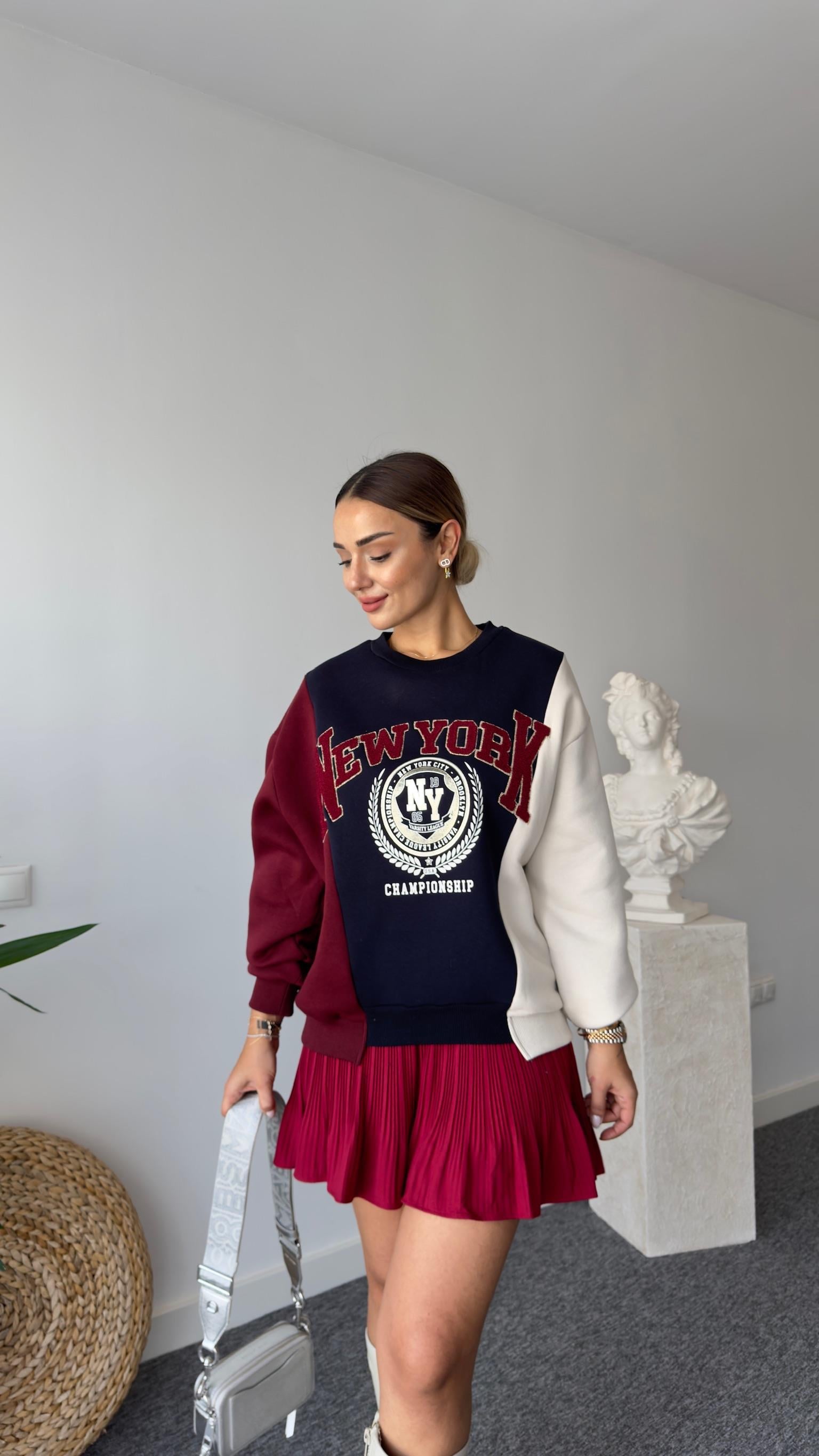 New York Yazılı Renk Geçişli Sweatshirt
