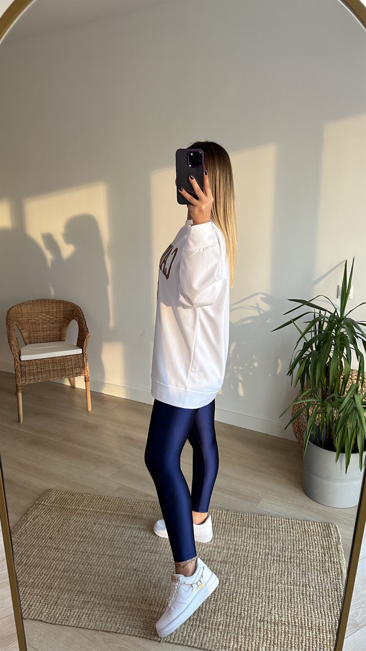 California Baskı Şardonlu Beyaz Sweat