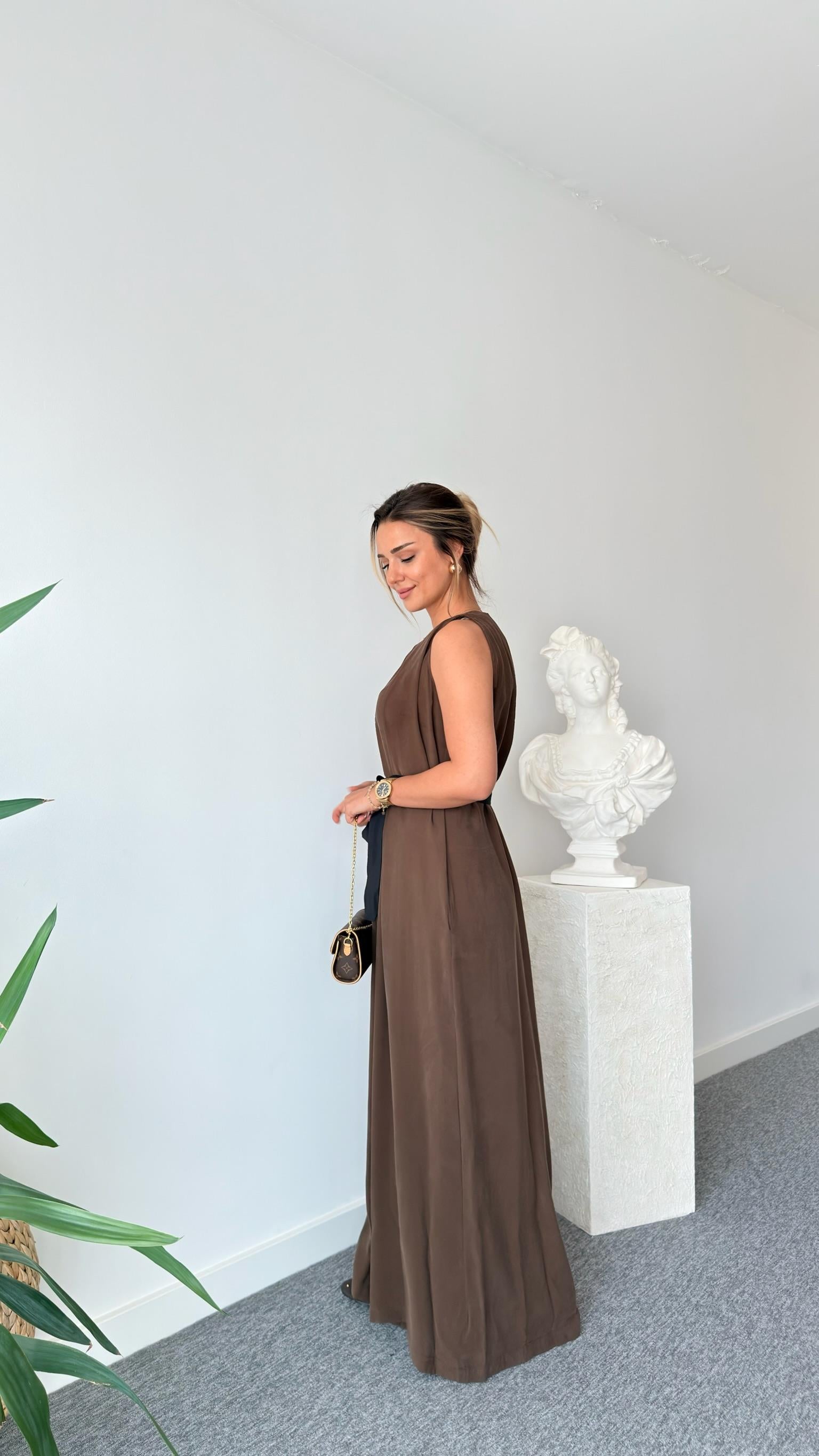 Kahve Maja Orj Marka Kuşaklı Tulum