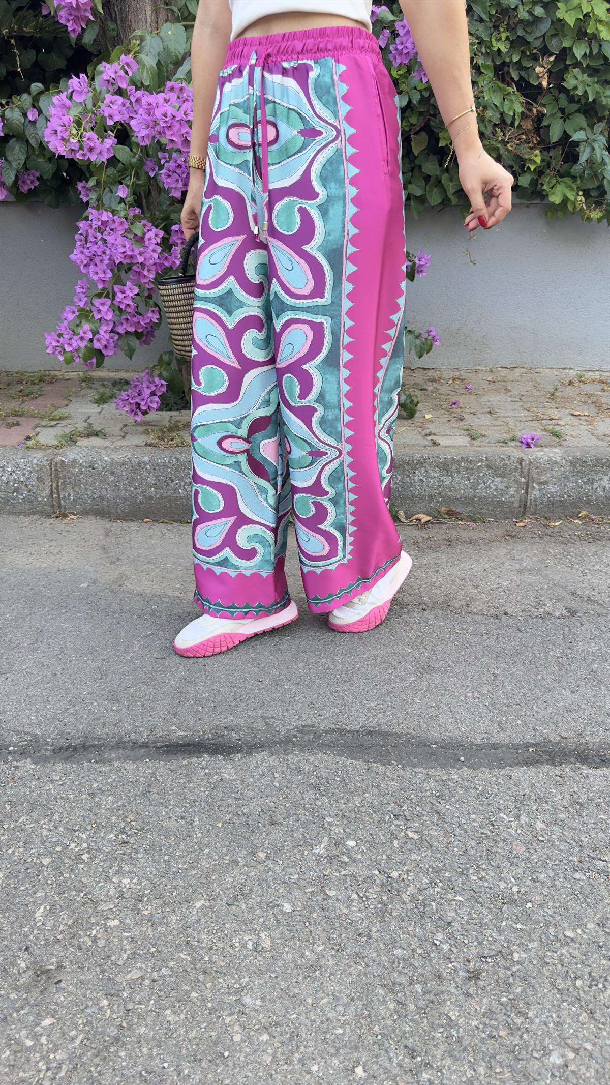 Zra Model Fuşya Etnik Desen Pantolon