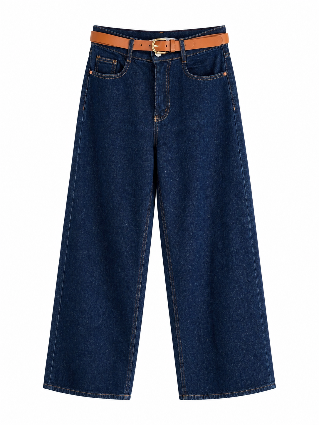 Lacivert Gina Kemer Detaylı Wide Leg Jean