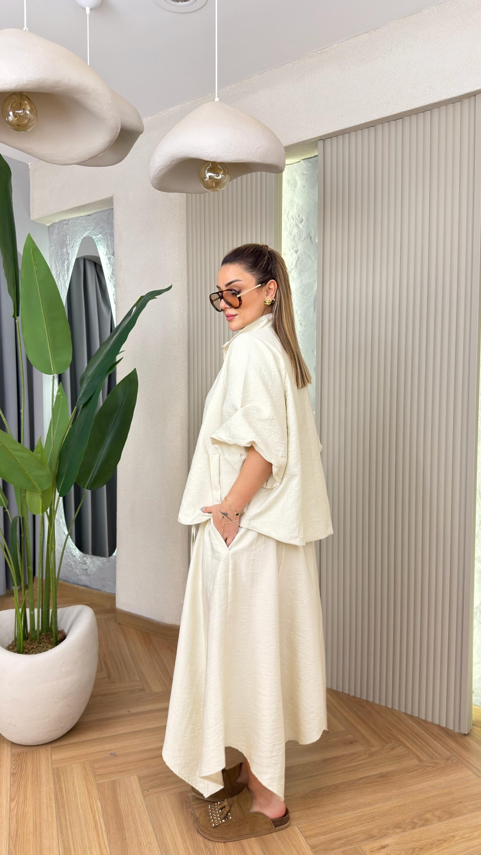 Ekru Wisher Premium Etek Ceket Takım