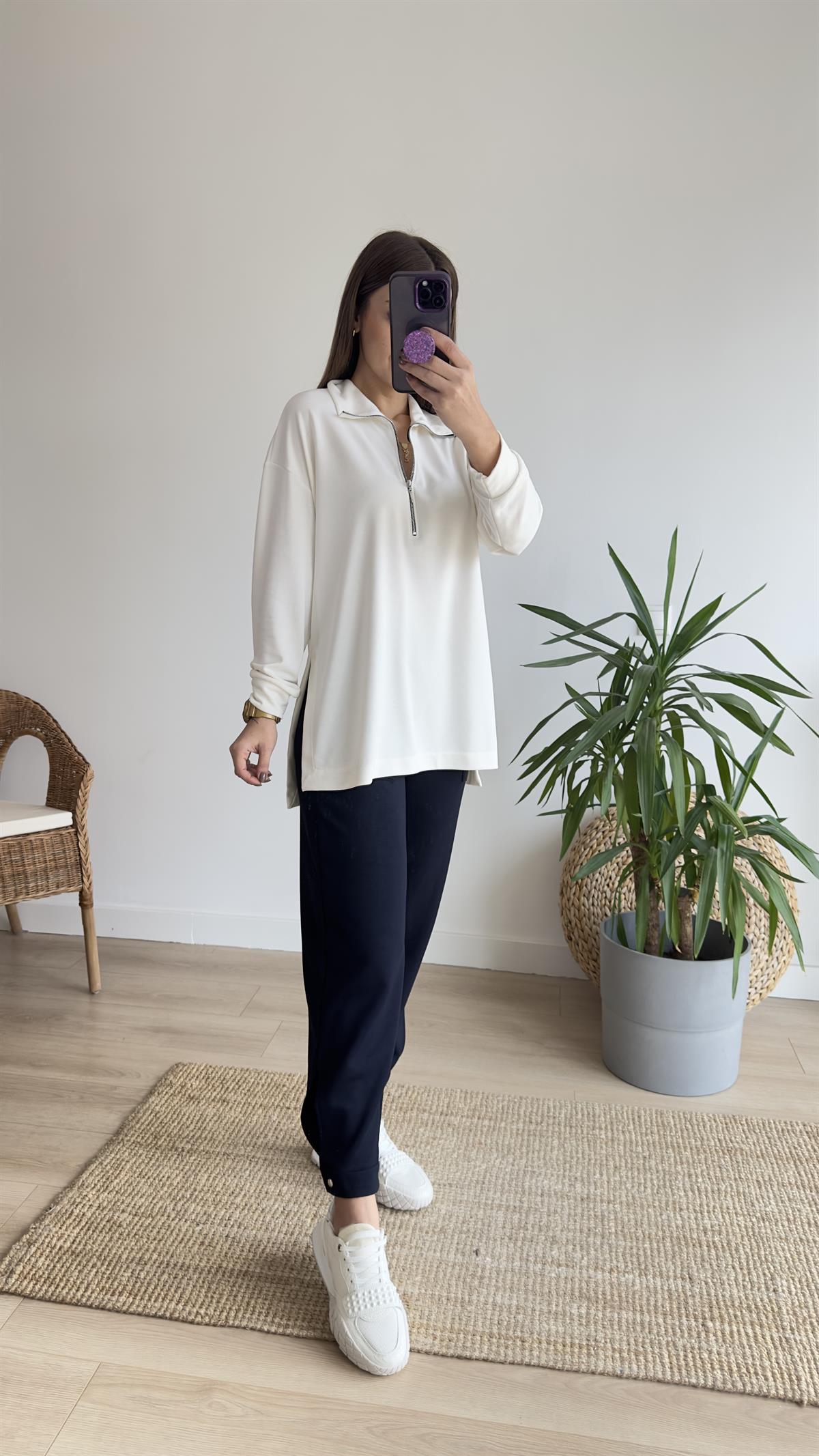 Fermuarlı Mevsimlik Modal Sweat