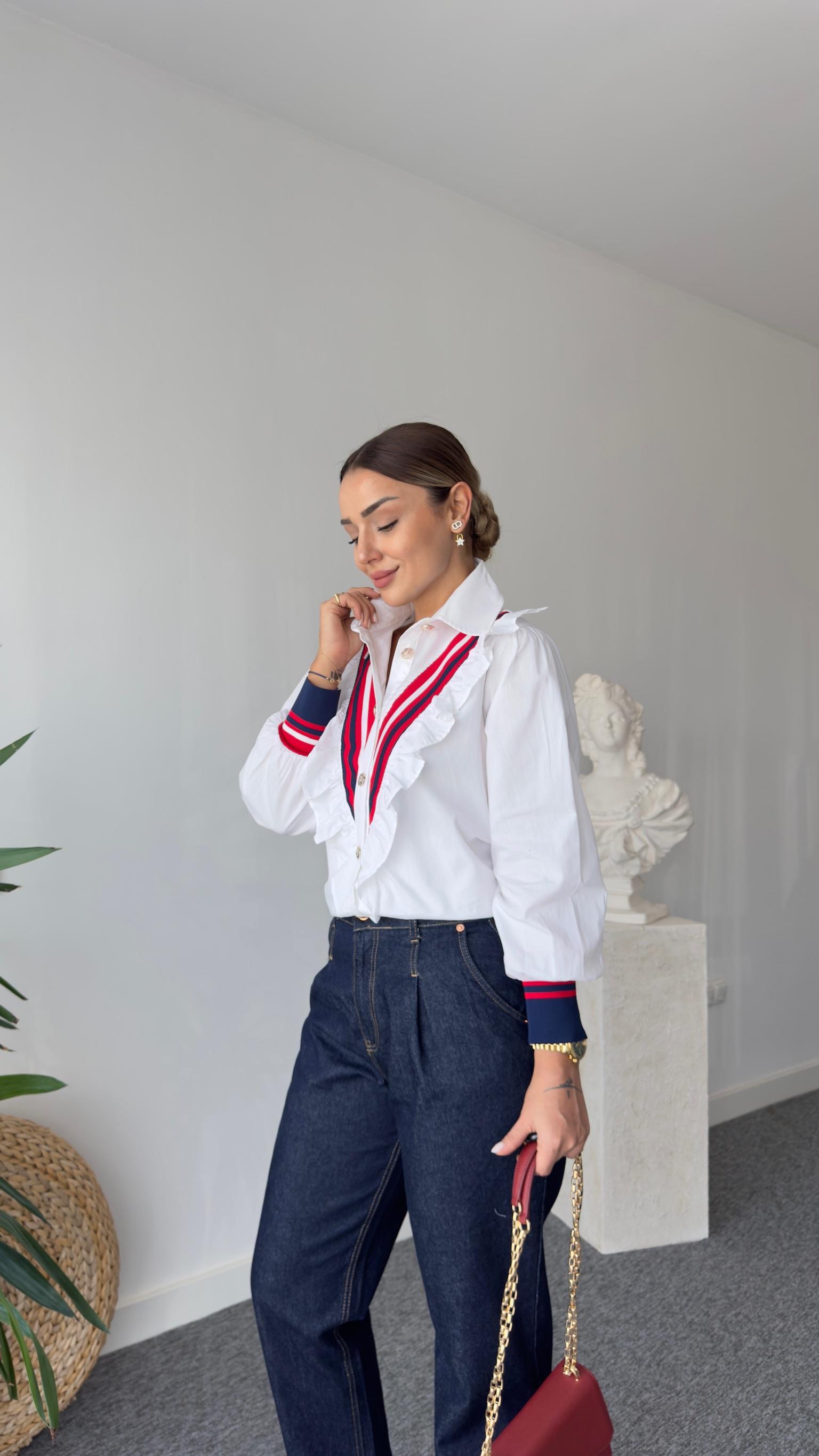 Fırfırlı Gold Düğmeli Poplin Gömlek