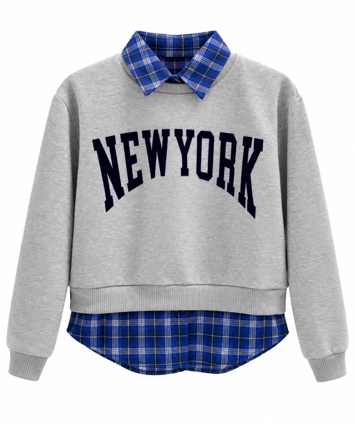 New York Yazılı Ekose Detaylı Sweatshirt